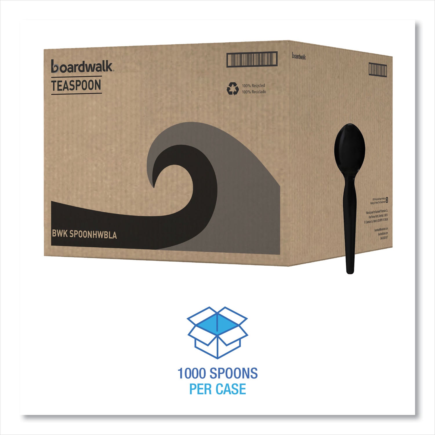 Heavyweight Polystyrene Cutlery, Spoon, Plastic, Black, 1,000/Carton