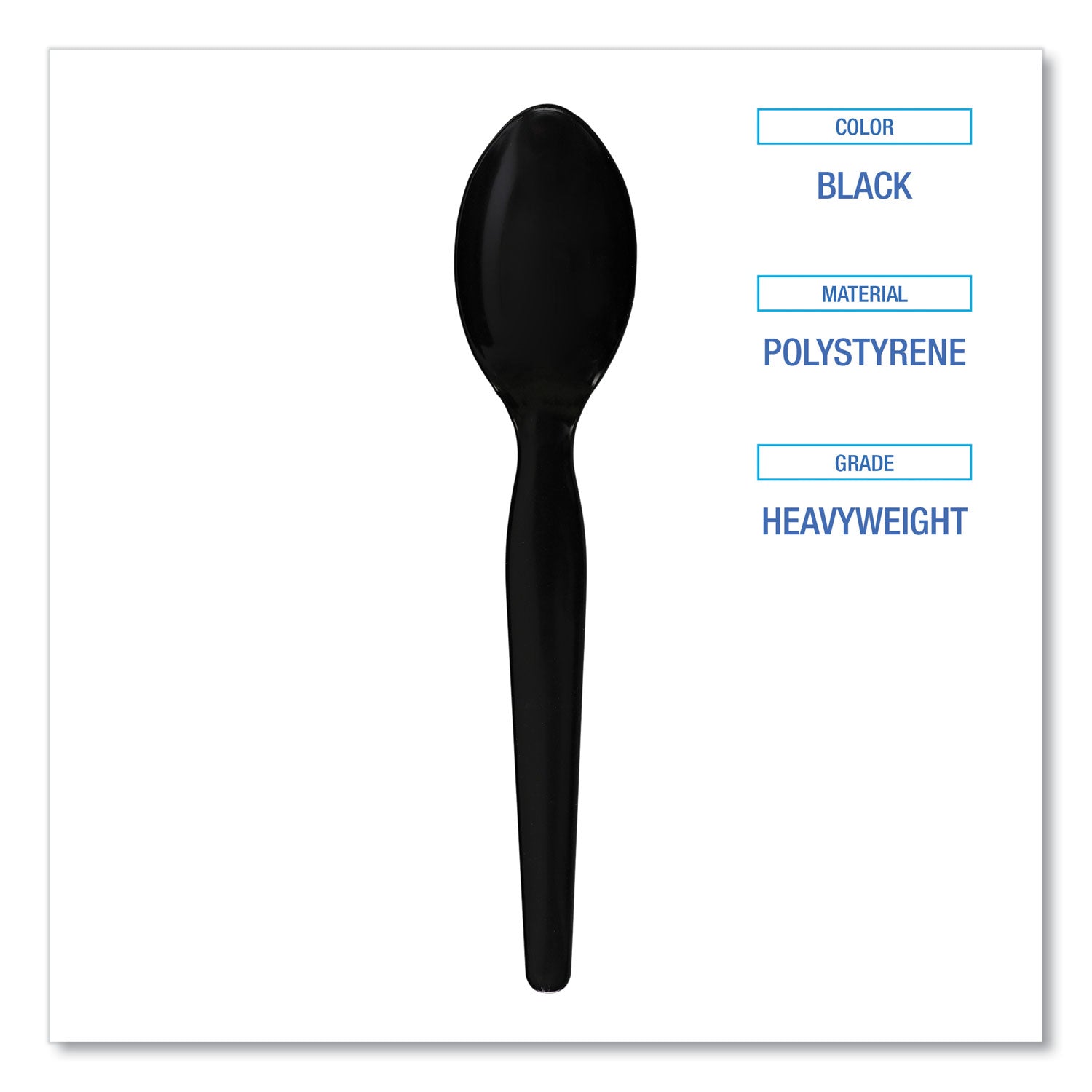 Heavyweight Polystyrene Cutlery, Spoon, Plastic, Black, 1,000/Carton