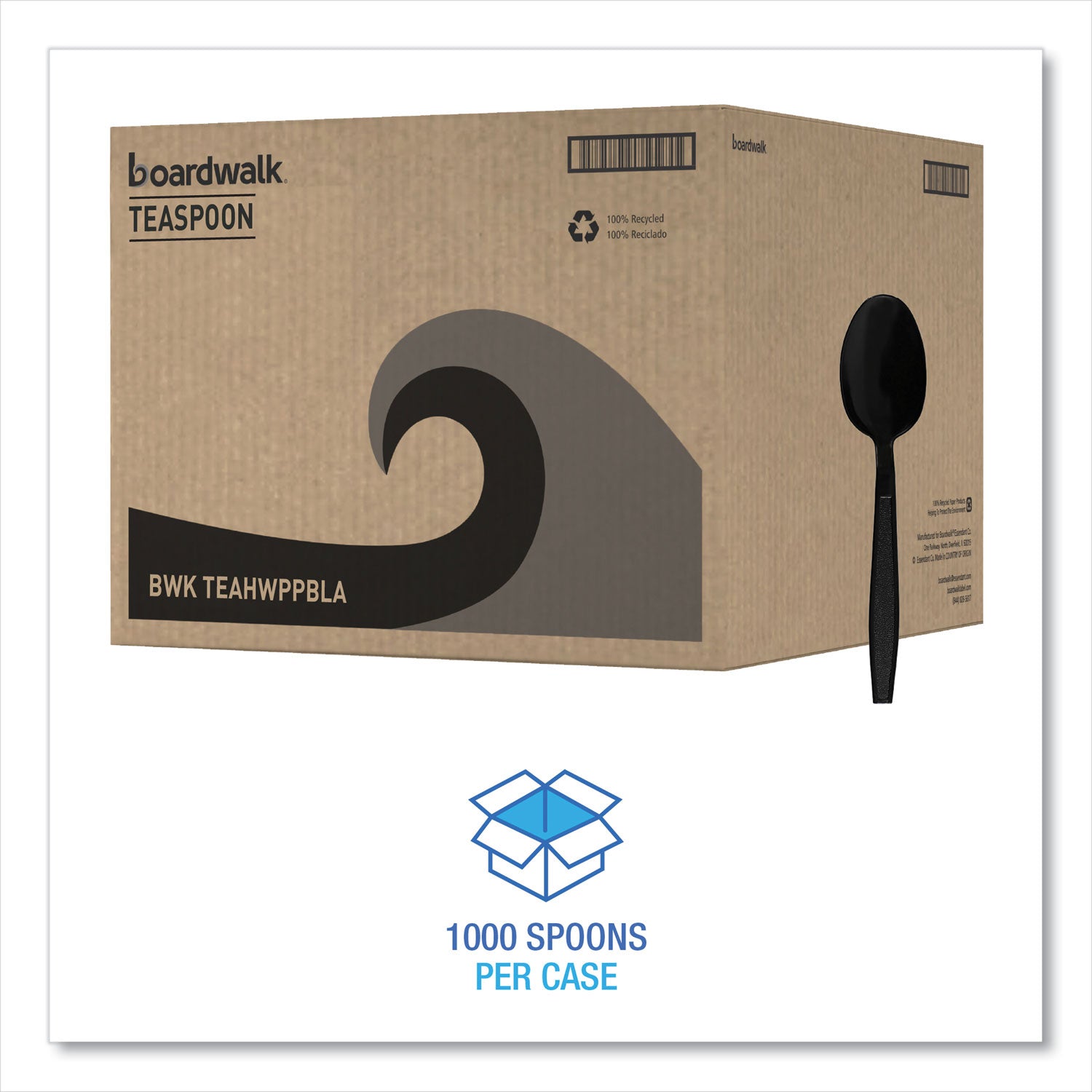 Heavyweight Polypropylene Cutlery, Spoon, Plastic, Black, 1,000/Carton