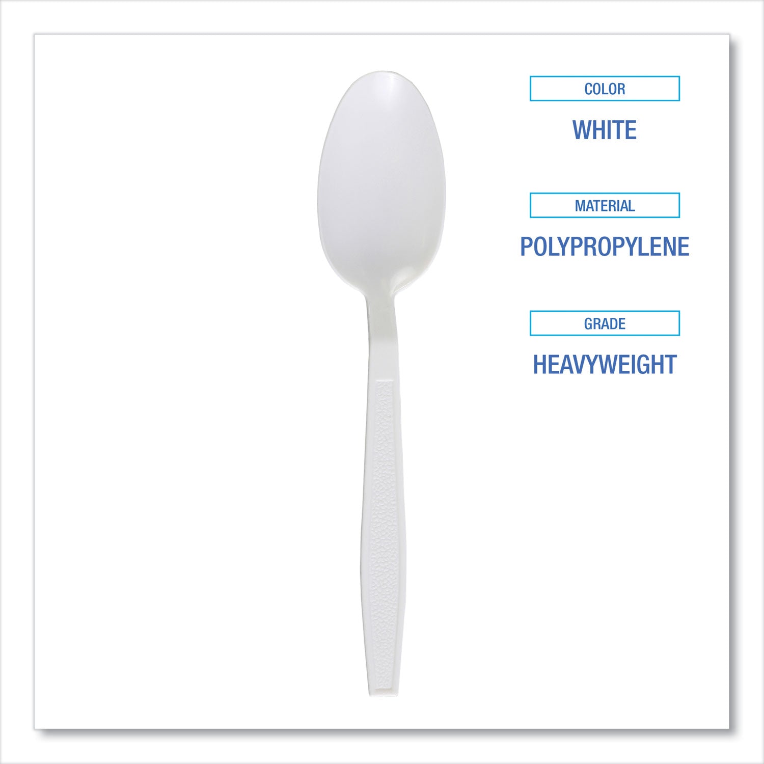 Heavyweight Polypropylene Cutlery, Spoon, Plastic, White, 1,000/Carton