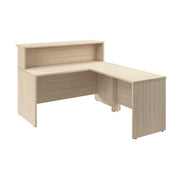 Bush Business Furniture Arrive 60W x 72D L Shaped Reception Desk with Shelf in Natural Elm - 59.45" Width x 71.02" Depth x 43.71" Height