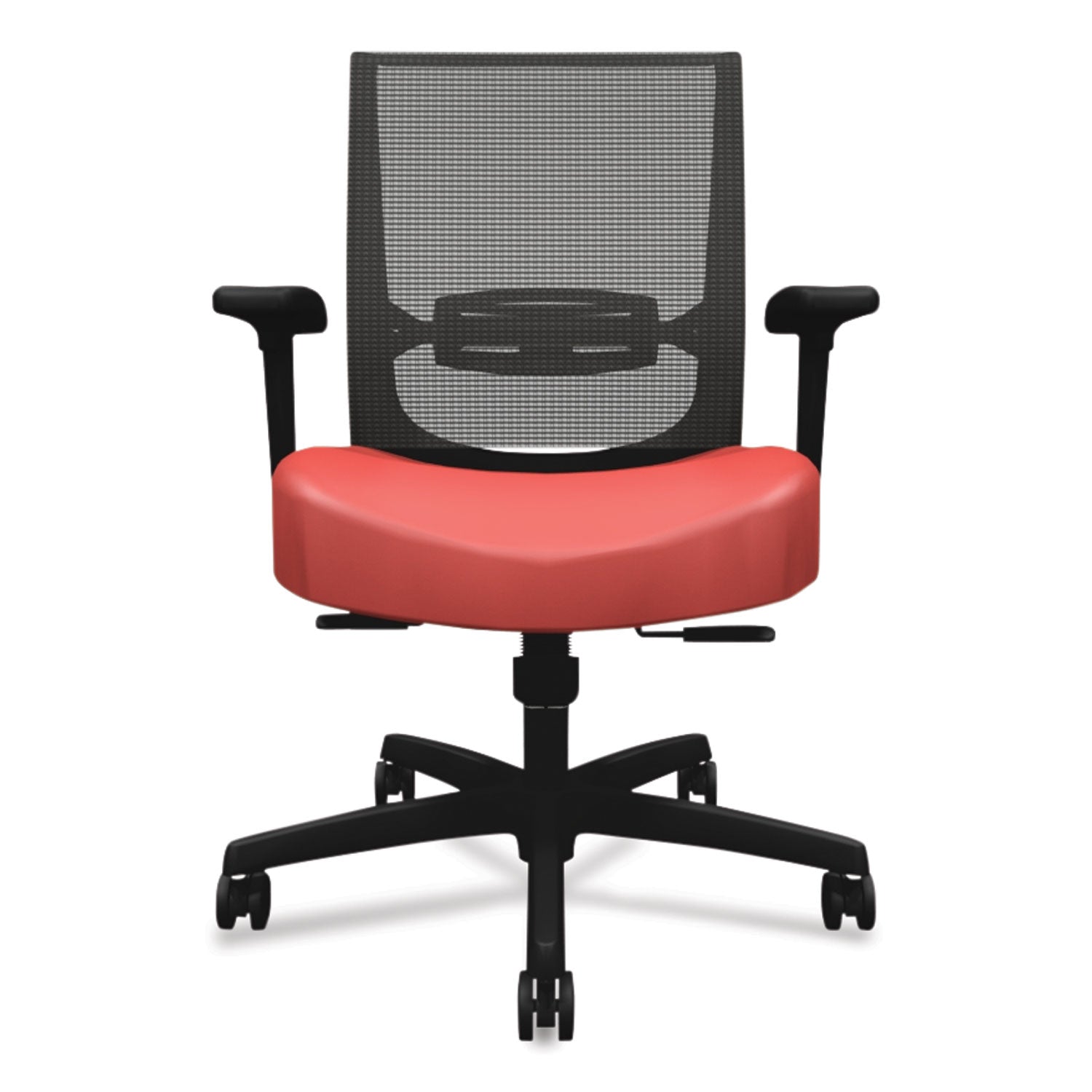 HON Convergence Synchro Tilt Task Chair - Black Back Color - Mesh Back Material - 5-star Base - Red - Armrest - 1 Each