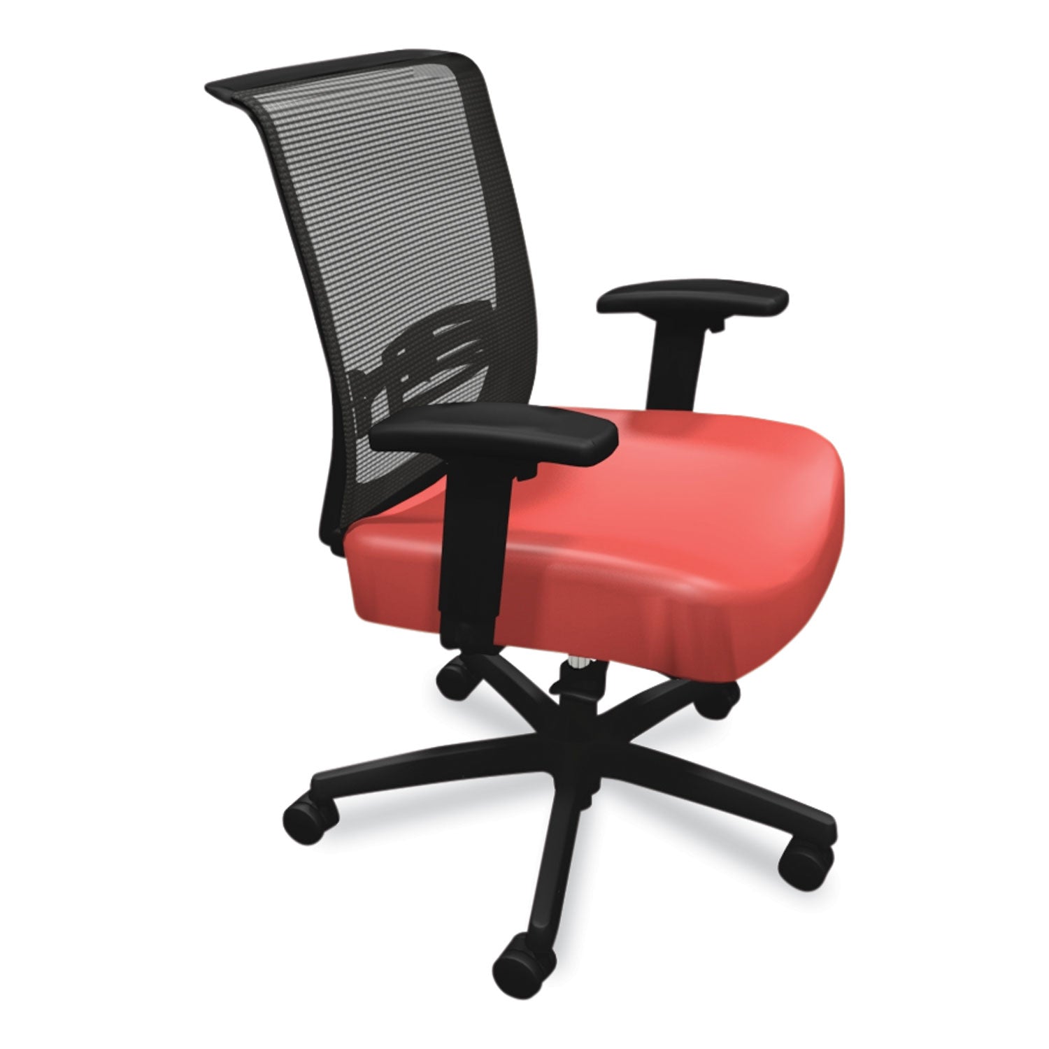 HON Convergence Synchro Tilt Task Chair - Black Back Color - Mesh Back Material - 5-star Base - Red - Armrest - 1 Each