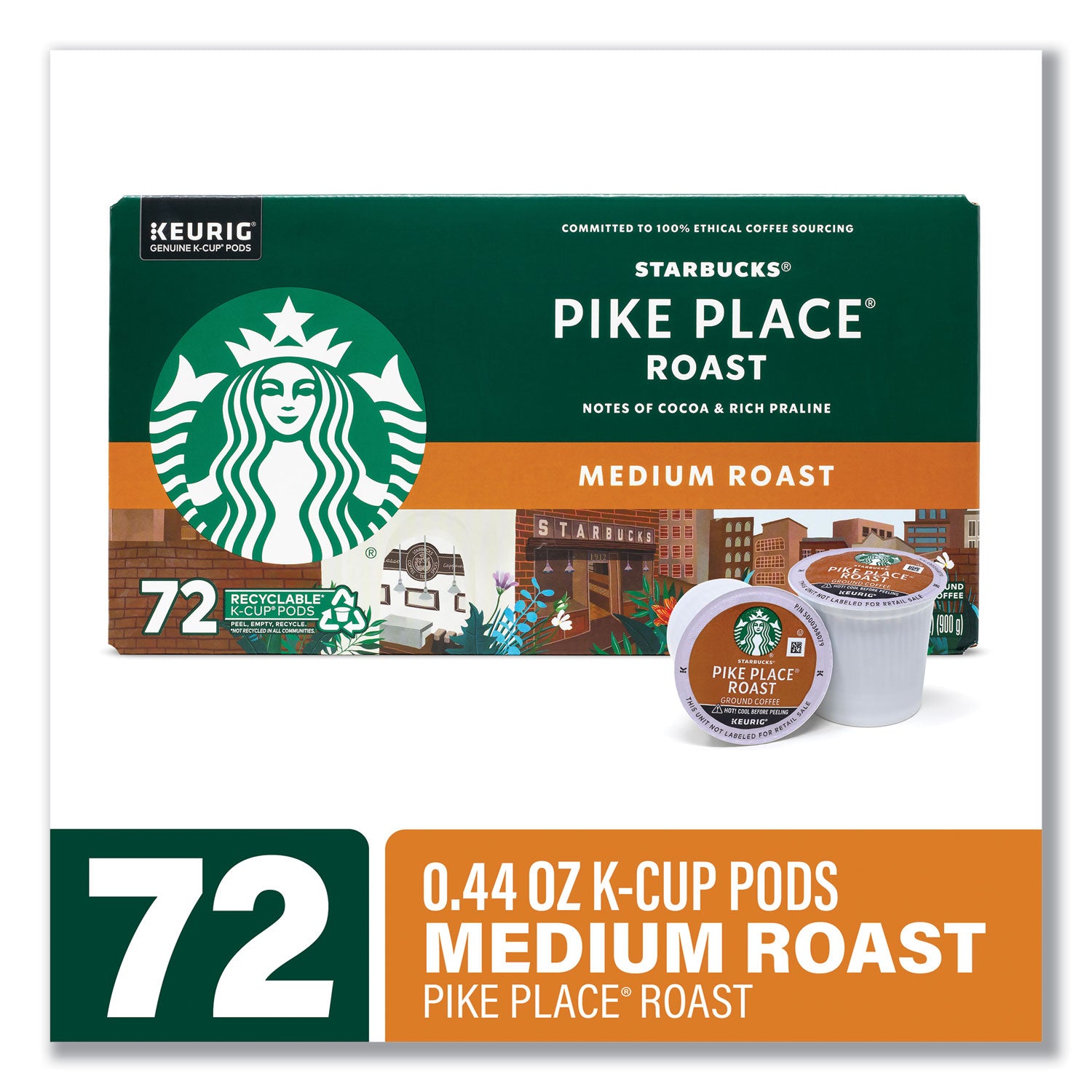 Green Rabbit K-Cup Coffee - Compatible with Keurig K-Cup Brewer - American - K-Cup - Pike Place Roast - 72 / Carton