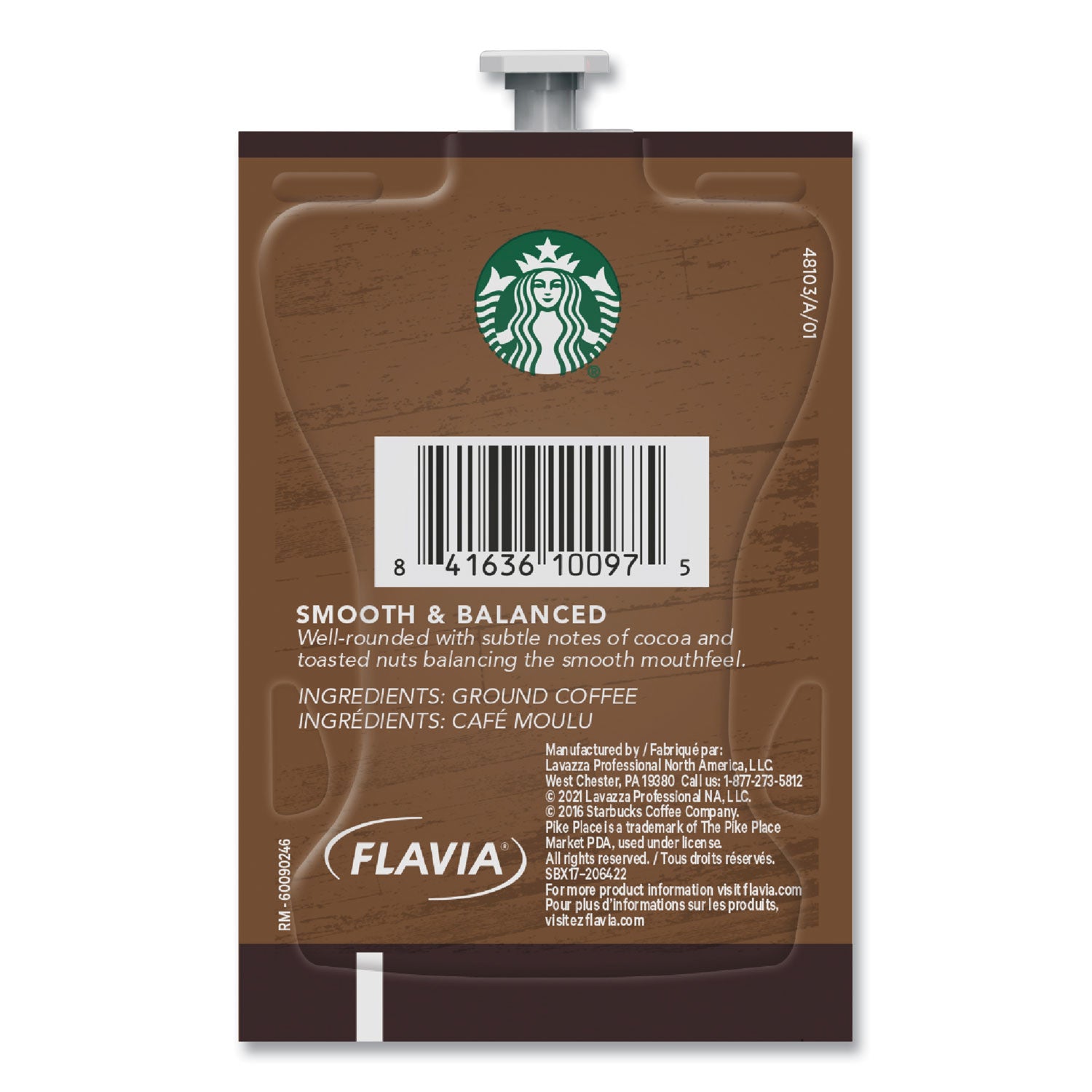 Flavia Starbucks Pike Place Roast Freshpack, Medium Roast, Classic, Kosher, 76 Freshpacks per Carton