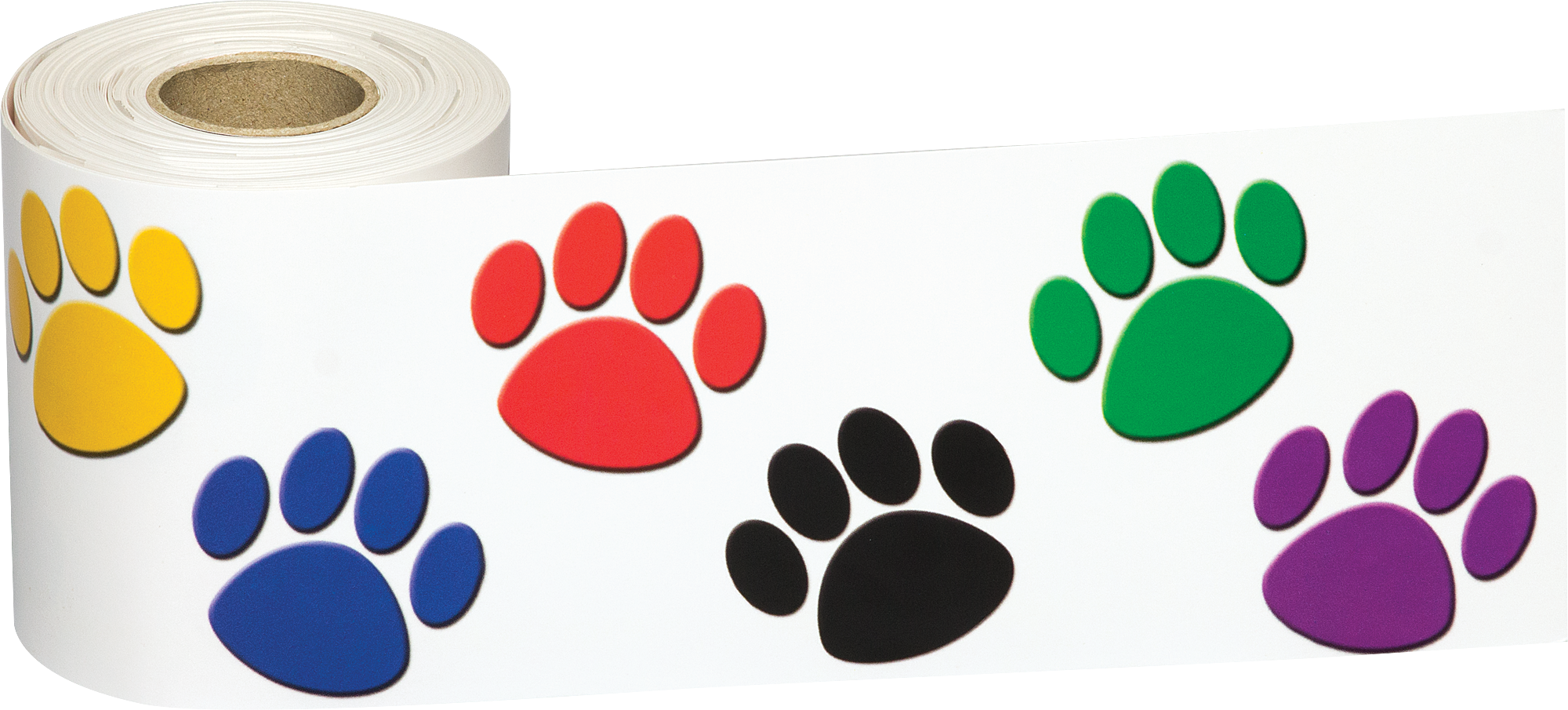 Colorful Paw Prints Straight Rolled Border Trim