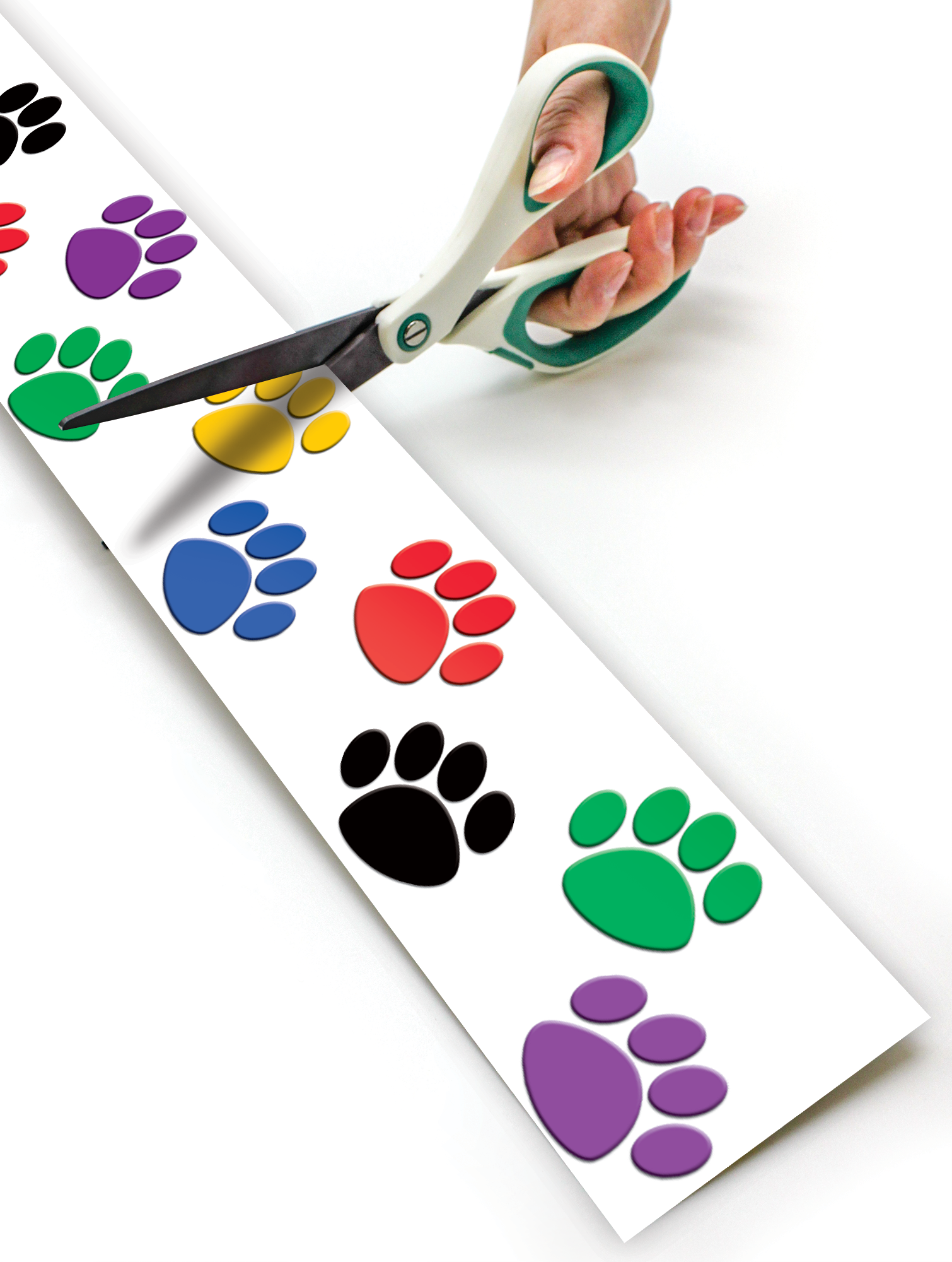 Colorful Paw Prints Straight Rolled Border Trim