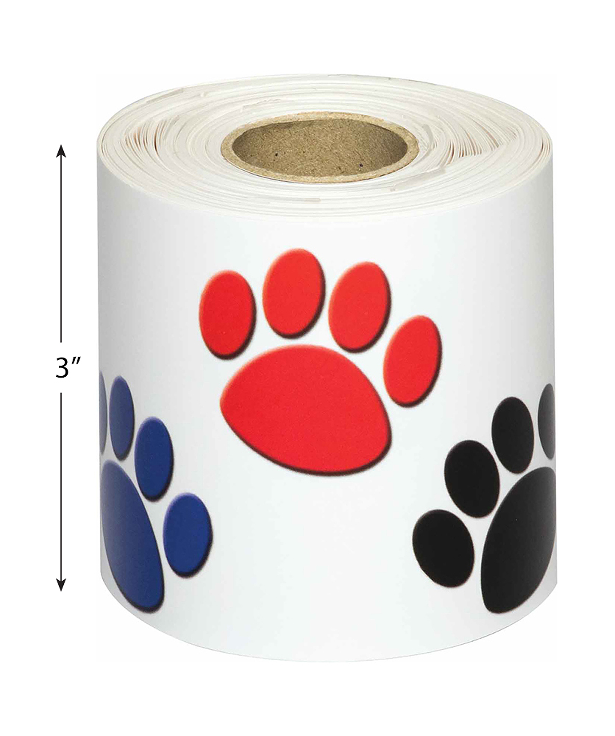 Colorful Paw Prints Straight Rolled Border Trim
