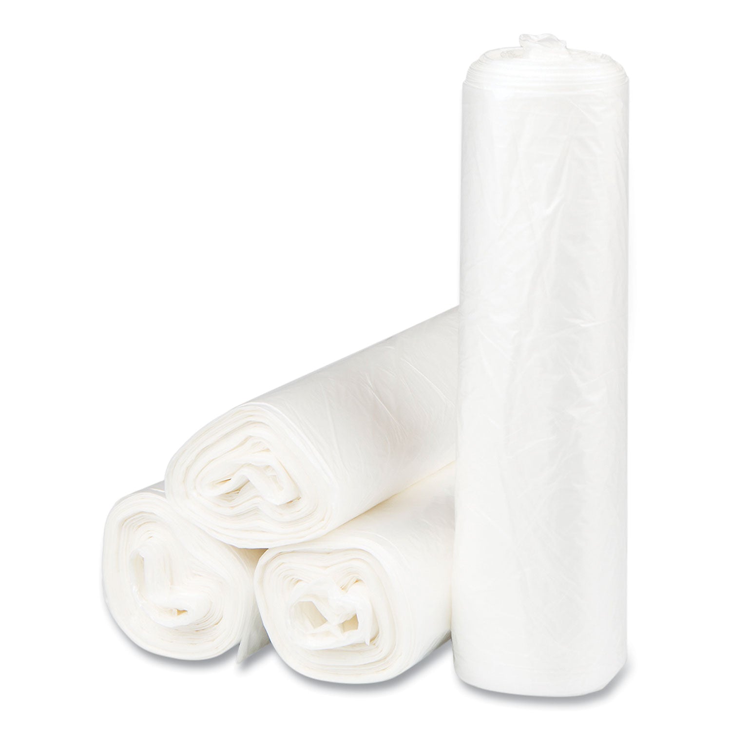 High-Density Commercial Can Liners, 30 gal, 8 mic, 30" x 37", Clear, Interleaved Roll, 25 Bags/Roll, 20 Rolls/Carton