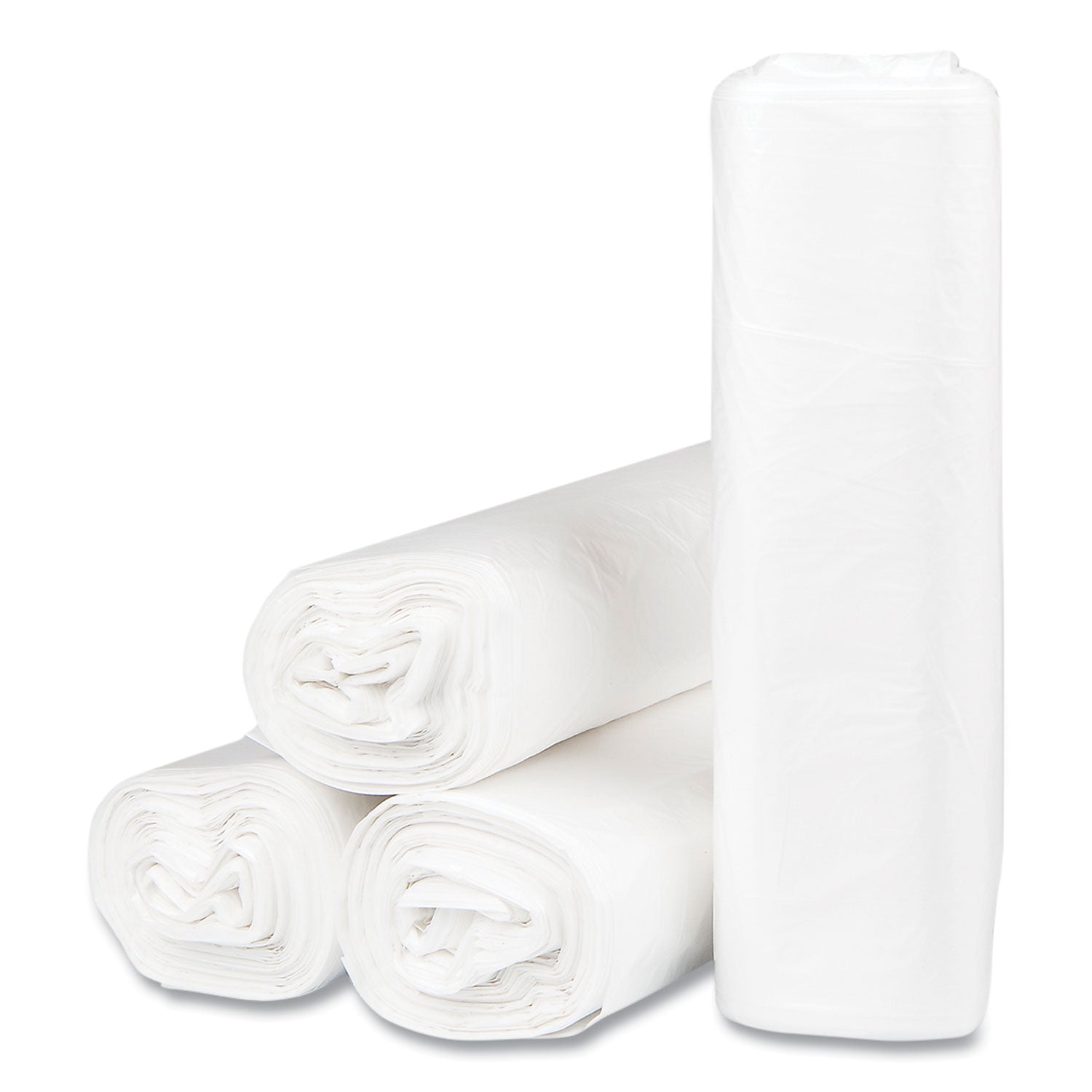High-Density Commercial Can Liners, 33 gal, 13 mic, 33" x 40", Clear, Interleaved Roll, 25 Bags/Roll, 20 Rolls/Carton