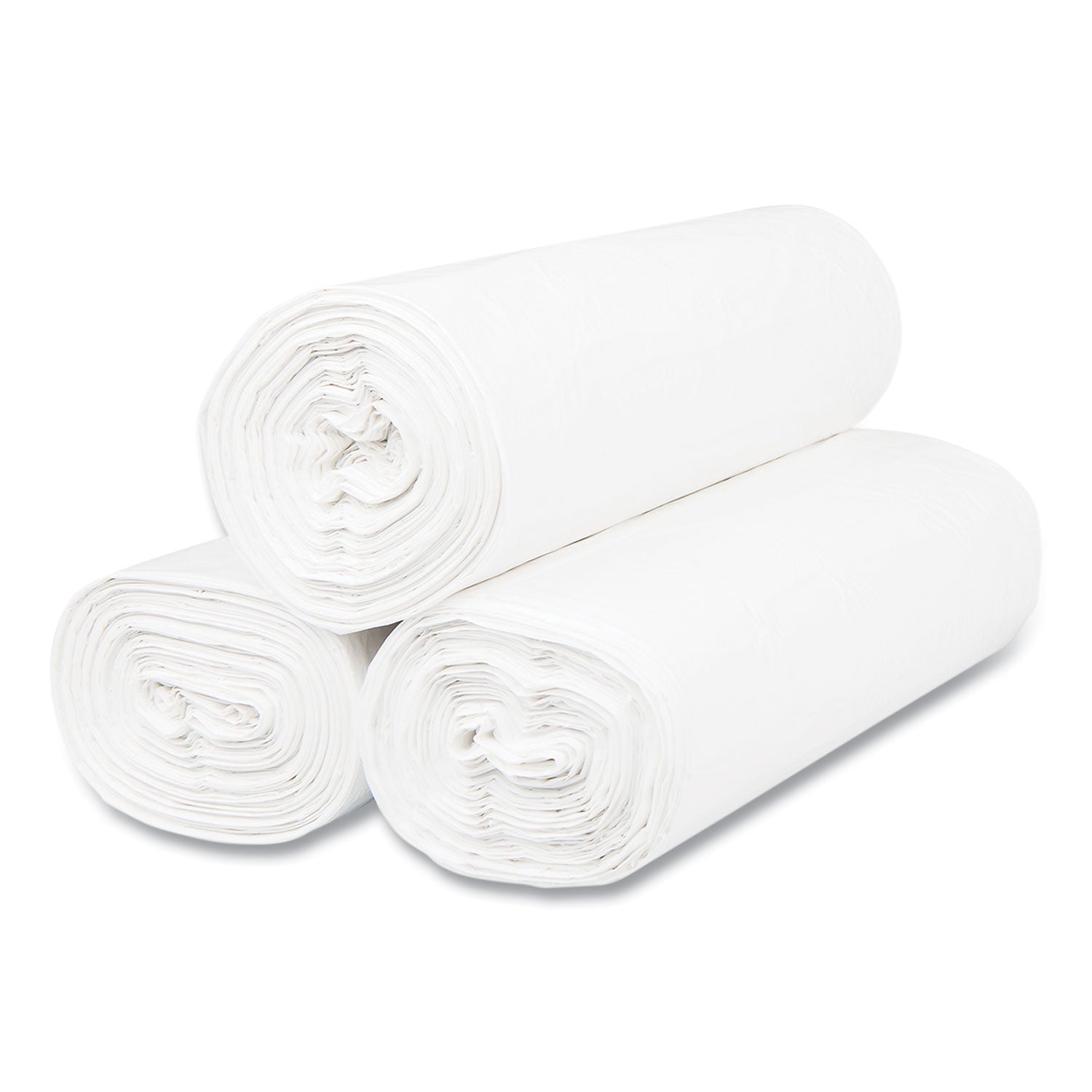 High-Density Commercial Can Liners, 55 gal, 17 mic, 36" x 60", Clear, Interleaved Roll, 25 Bags/Roll, 8 Rolls/Carton