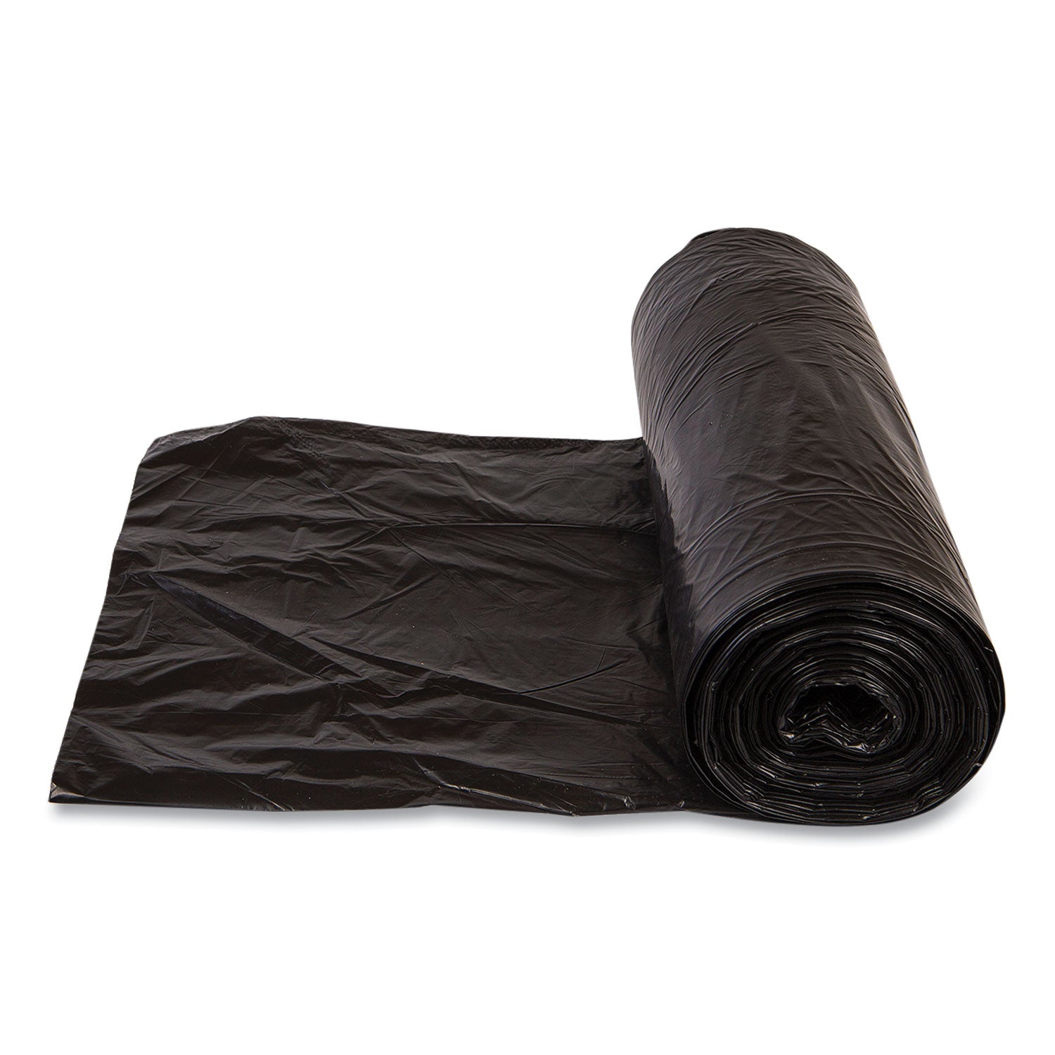 High-Density Commercial Can Liners, 55 gal, 22.1 mic, 36" x 60", Black, Interleaved Roll, 25 Bags/Roll, 6 Rolls/Carton