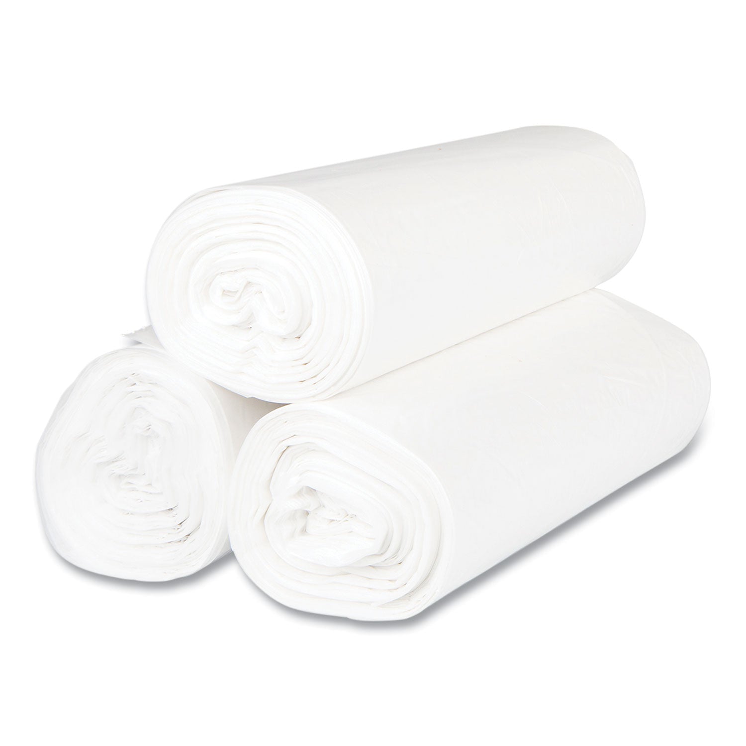 High-Density Commercial Can Liners, 45 gal, 12 mic, 40" x 48", Clear, Interleaved Roll, 25 Bags/Roll, 10 Rolls/Carton