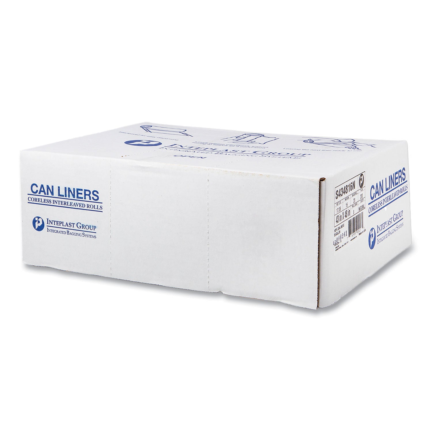 High-Density Commercial Can Liners, 56 gal, 16 mic, 43" x 48", Natural, Interleaved Roll, 25 Bags/Roll, 8 Rolls/Carton
