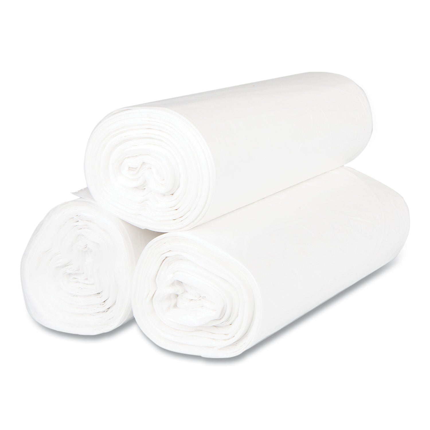 High-Density Commercial Can Liners, 56 gal, 17 mic, 43" x 48", Clear, Interleaved Roll, 25 Bags/Roll, 8 Rolls/Carton
