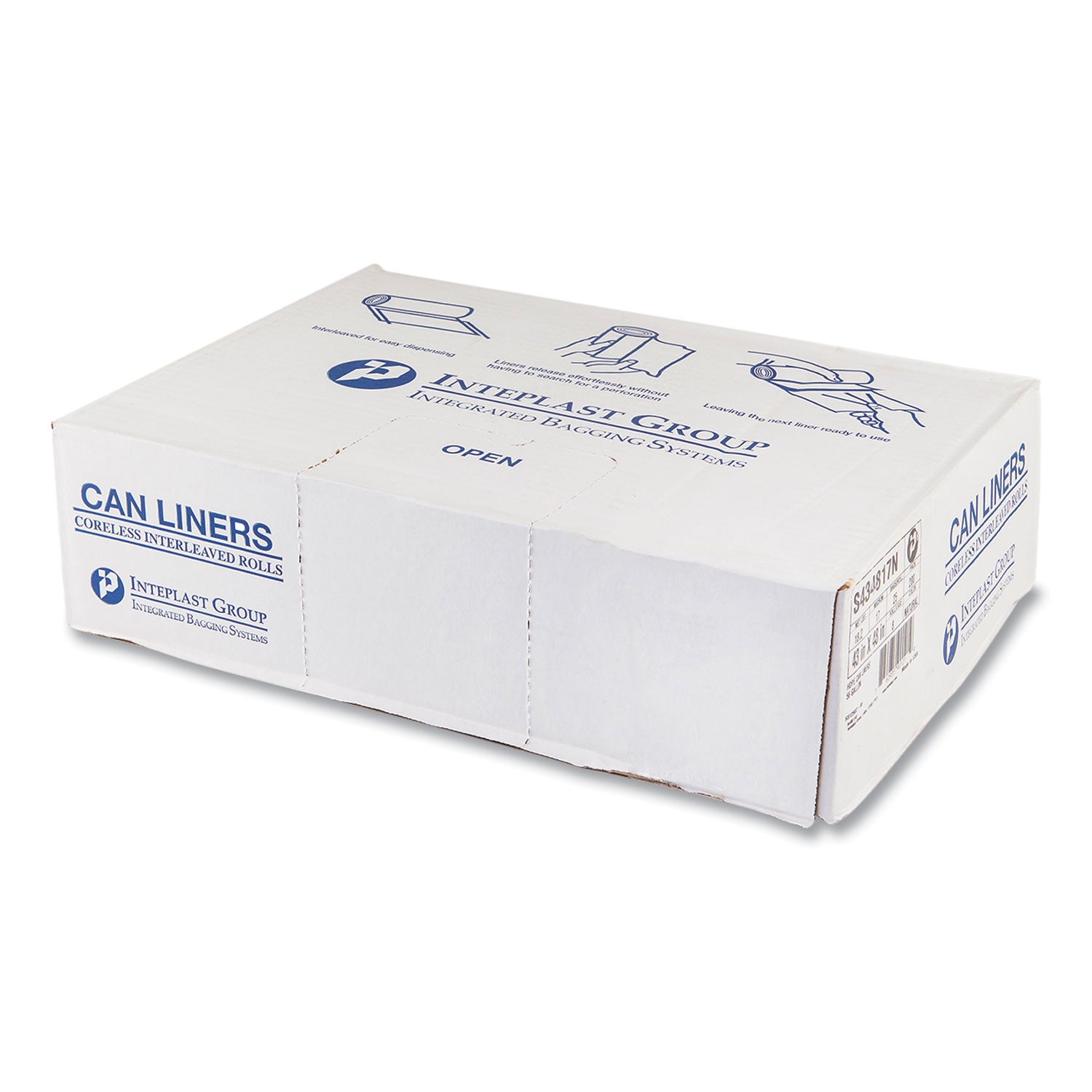 High-Density Commercial Can Liners, 56 gal, 17 mic, 43" x 48", Clear, Interleaved Roll, 25 Bags/Roll, 8 Rolls/Carton