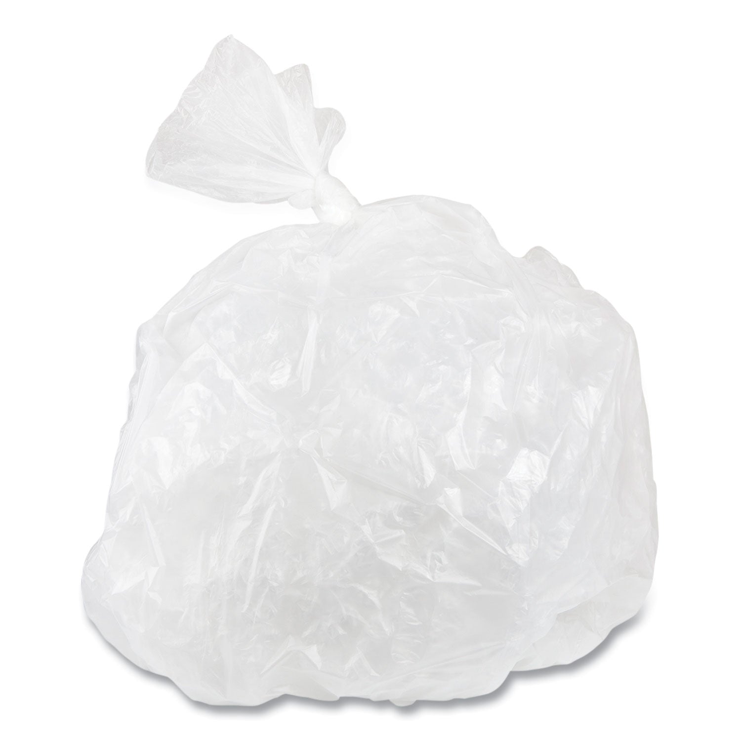 Low-Density Commercial Can Liners, 60 gal, 1.15 mil, 38" x 58", Clear, Interleaved Roll, 20 Bags/Roll, 5 Rolls/Carton