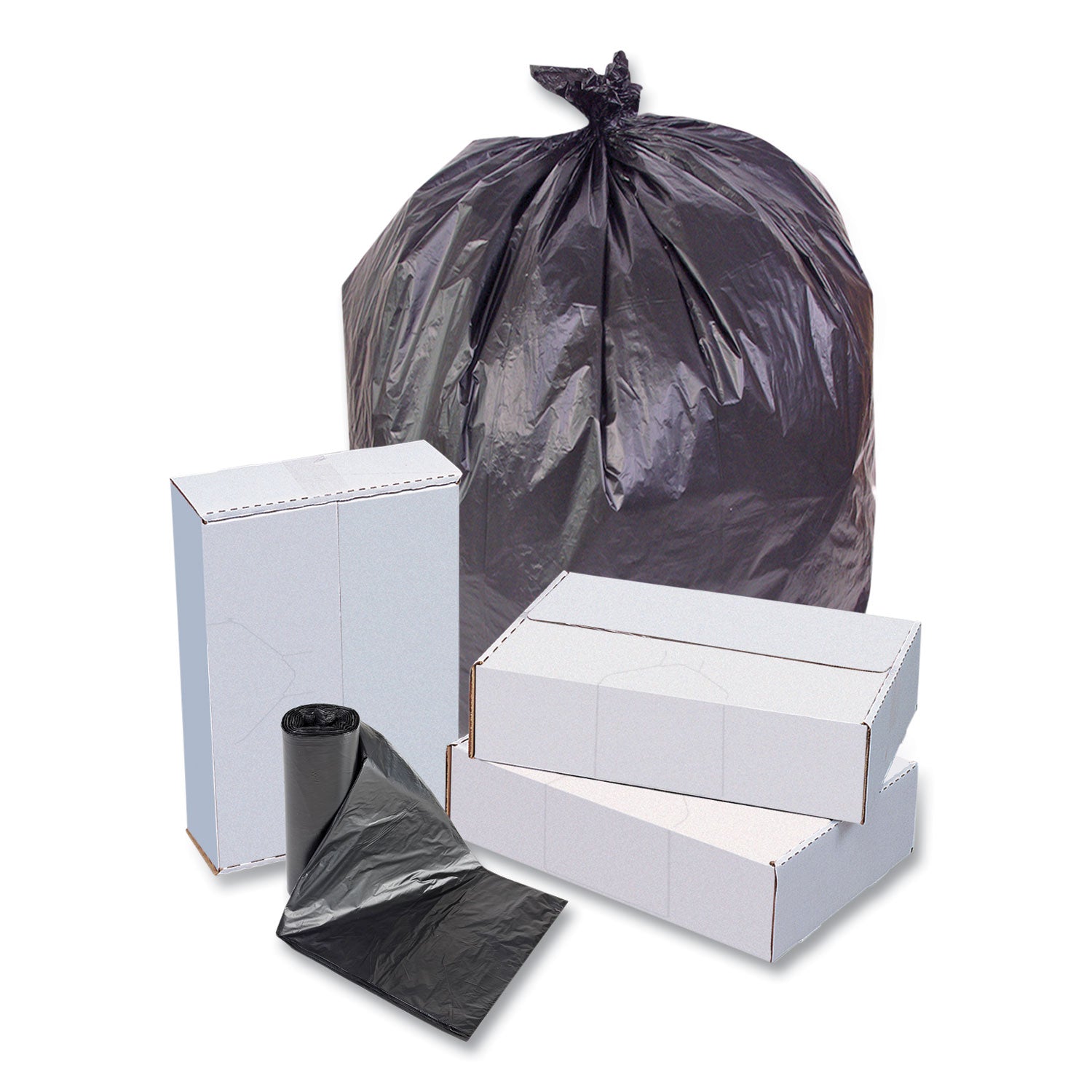 High-Density Commercial Can Liners, 10 gal, 6 mic, 24" x 24", Black, Perforated Roll, 50 Bags/Roll, 20 Rolls/Carton