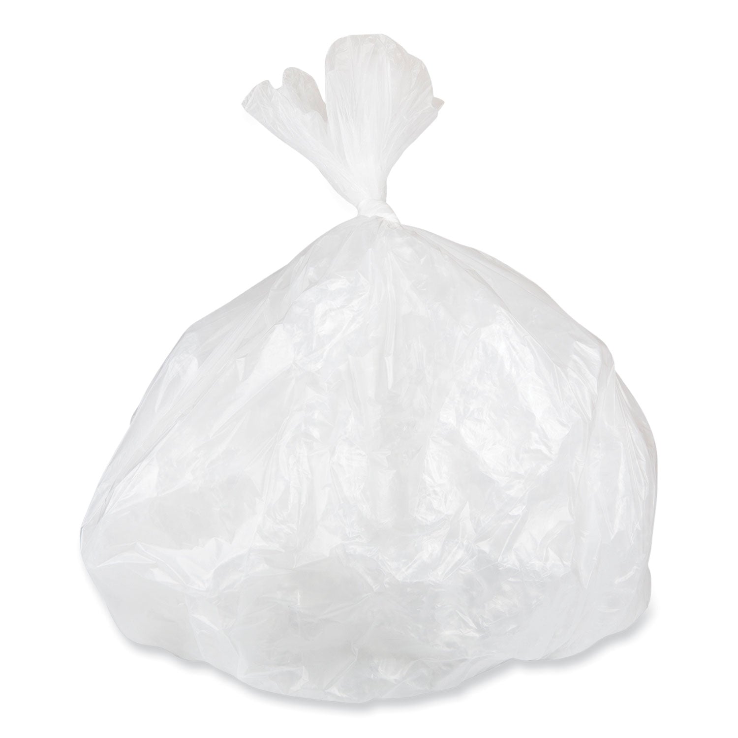 Low-Density Commercial Can Liners, 10 gal, 0.35 mil, 24" x 24", Clear, Perforated Roll, 50 Bags/Roll, 20 Rolls/Carton