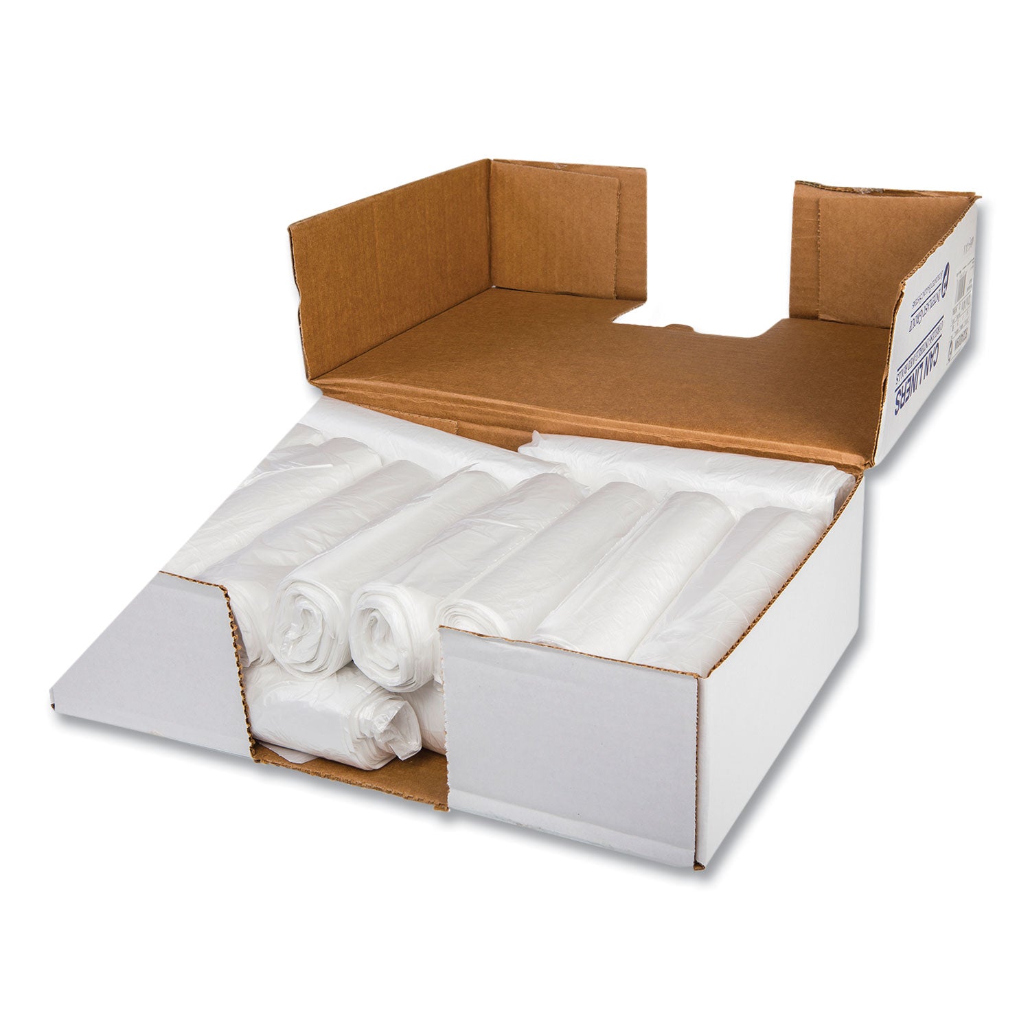 Low-Density Commercial Can Liners, 16 gal, 0.5 mil, 24" x 32", White, Interleaved Roll, 50 Bags/Roll, 10 Rolls/Carton