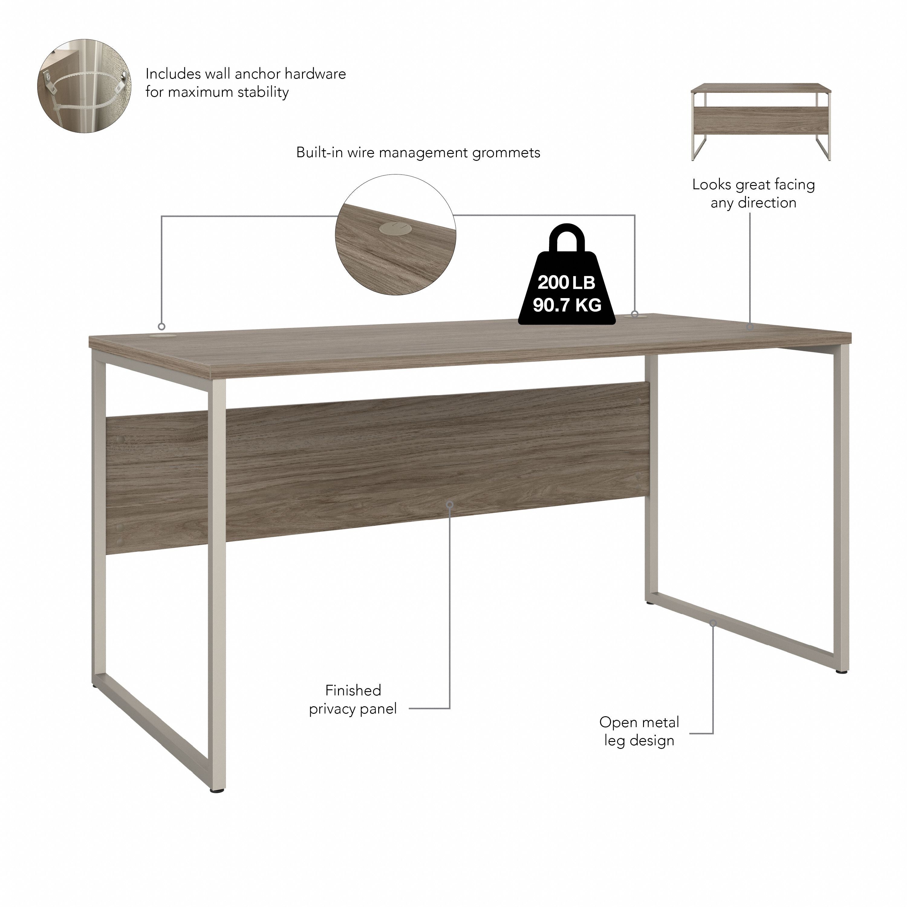 Bush Business Furniture Hybrid 60W x 30D Computer Table Desk with Metal Legs in Modern Hickory - 59.45" Width x 29.37" Depth x 29.91" Height