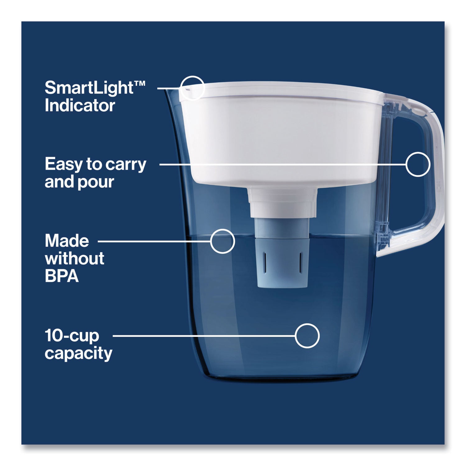 Tahoe Water Pitcher with Elite Filter, 10 Cups, Bright White, 2/Carton