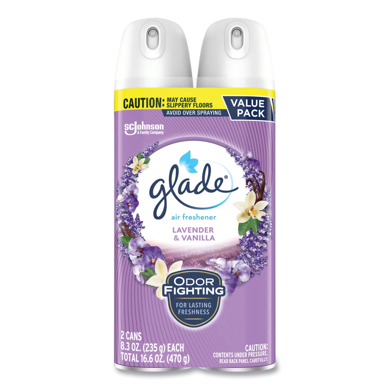 Glade Air Freshener Spray - Aerosol - 8.3 fl oz (0.3 quart) - Lavender, Vanilla - Odor Neutralizer, Ozone-safe, CFC-free - 2/Pack - 6 / Carton