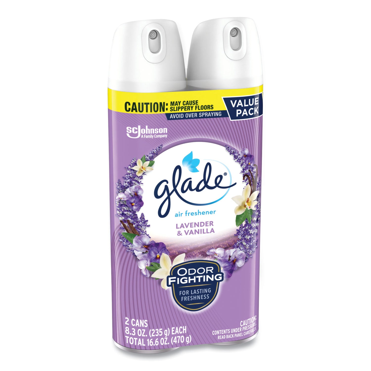 Glade Air Freshener Spray - Aerosol - 8.3 fl oz (0.3 quart) - Lavender, Vanilla - Odor Neutralizer, Ozone-safe, CFC-free - 2/Pack - 6 / Carton