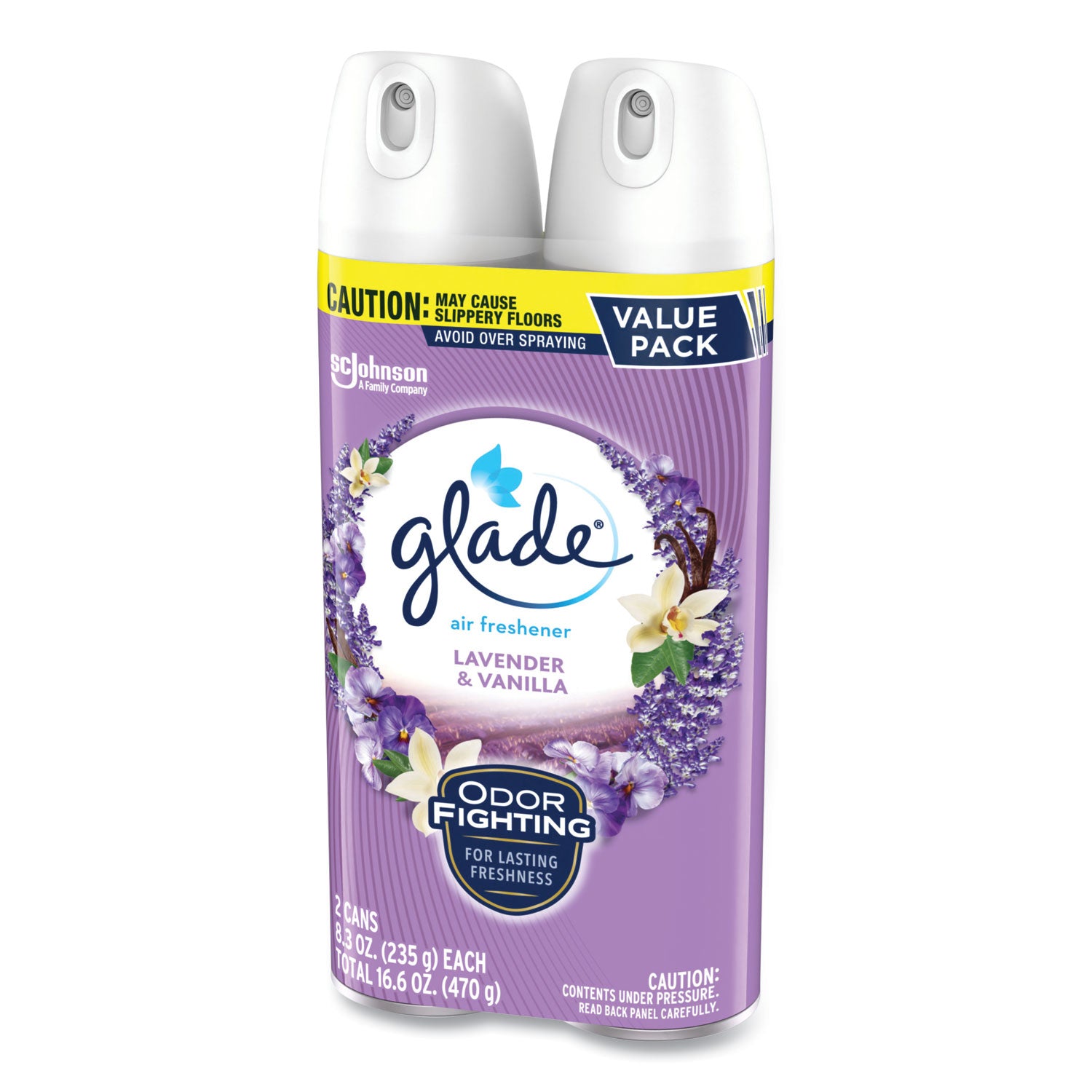 Glade Air Freshener Spray - Aerosol - 8.3 fl oz (0.3 quart) - Lavender, Vanilla - Odor Neutralizer, Ozone-safe, CFC-free - 2/Pack - 6 / Carton