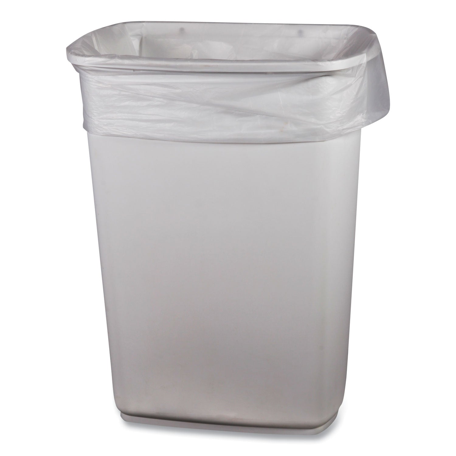 Low-Density Waste Can Liners, 23 gal, 0.9 mil, 28" x 45", Clear, Perforated Roll, 25 Bags/Roll, 8 Rolls/Carton