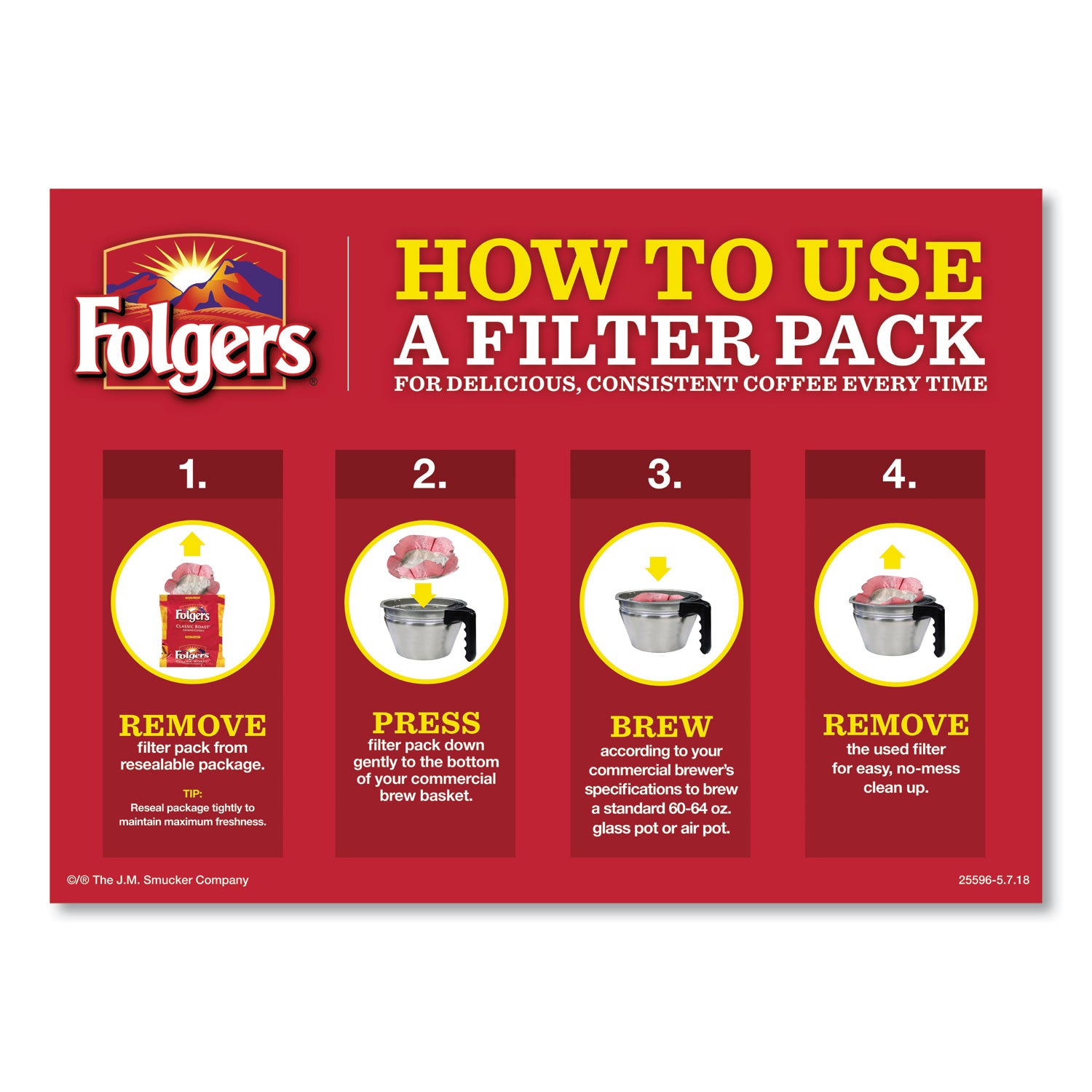 Folgers&reg; Filter Pack Classic Roast Coffee - Regular - 0.9 oz Per Pouch - Filter Pack - 10/Pack - 4 / Carton