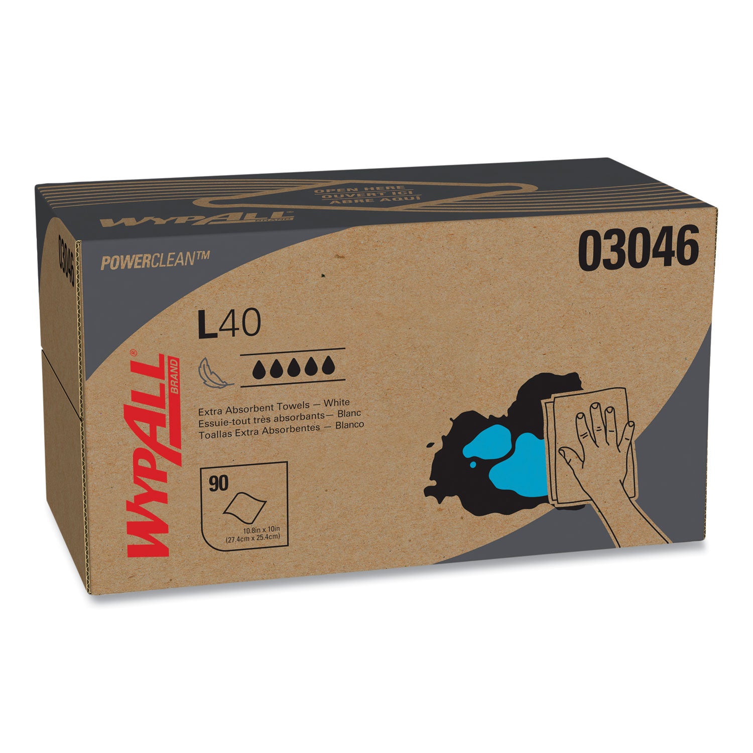 Wypall Power Clean L40 Extra Absorbent Towels - 10" Width x 10.80" Length - White - 90/Box - 1 Carton