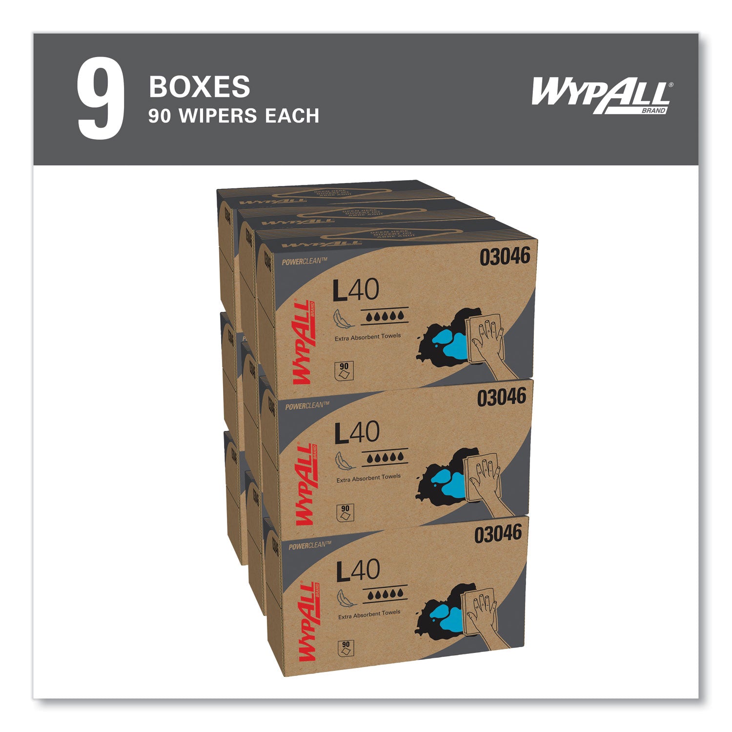 Wypall Power Clean L40 Extra Absorbent Towels - 10" Width x 10.80" Length - White - 90/Box - 1 Carton