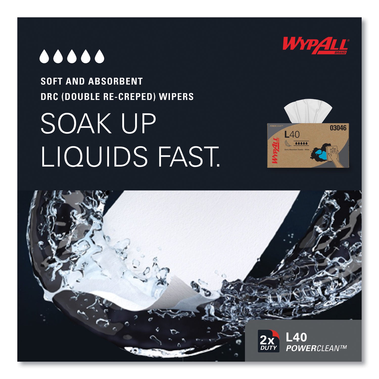 Wypall Power Clean L40 Extra Absorbent Towels - 10" Width x 10.80" Length - White - 90/Box - 1 Carton