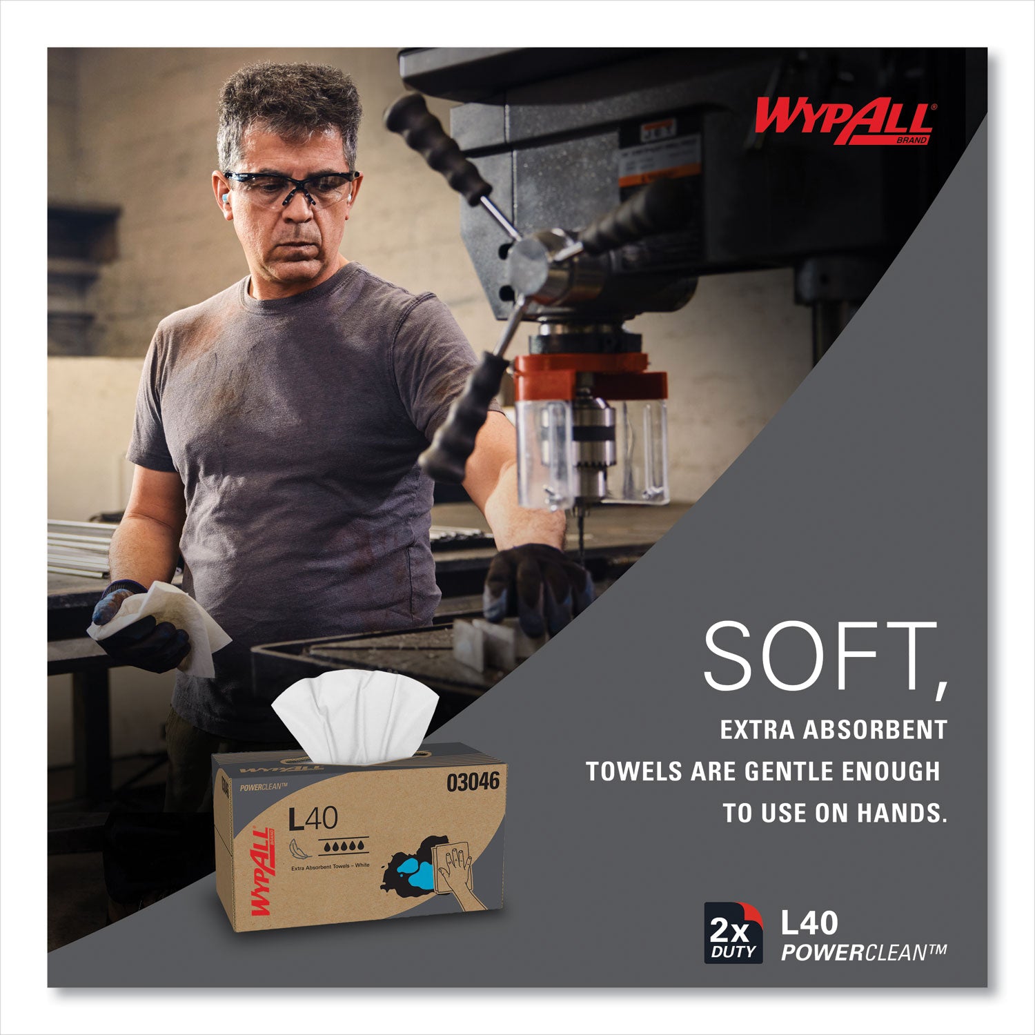 Wypall Power Clean L40 Extra Absorbent Towels - 10" Width x 10.80" Length - White - 90/Box - 1 Carton