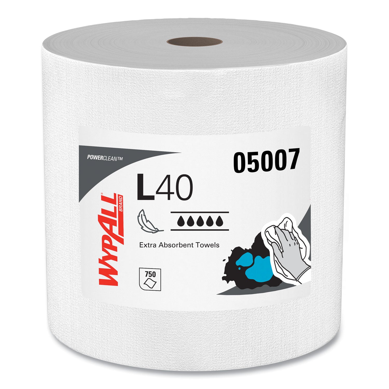 Wypall PowerClean L40 Extra Absorbent Towels - 12.20" Width x 12.40" Length - 750 Sheets/Roll - White, Blue - Cellulose - 1 Roll
