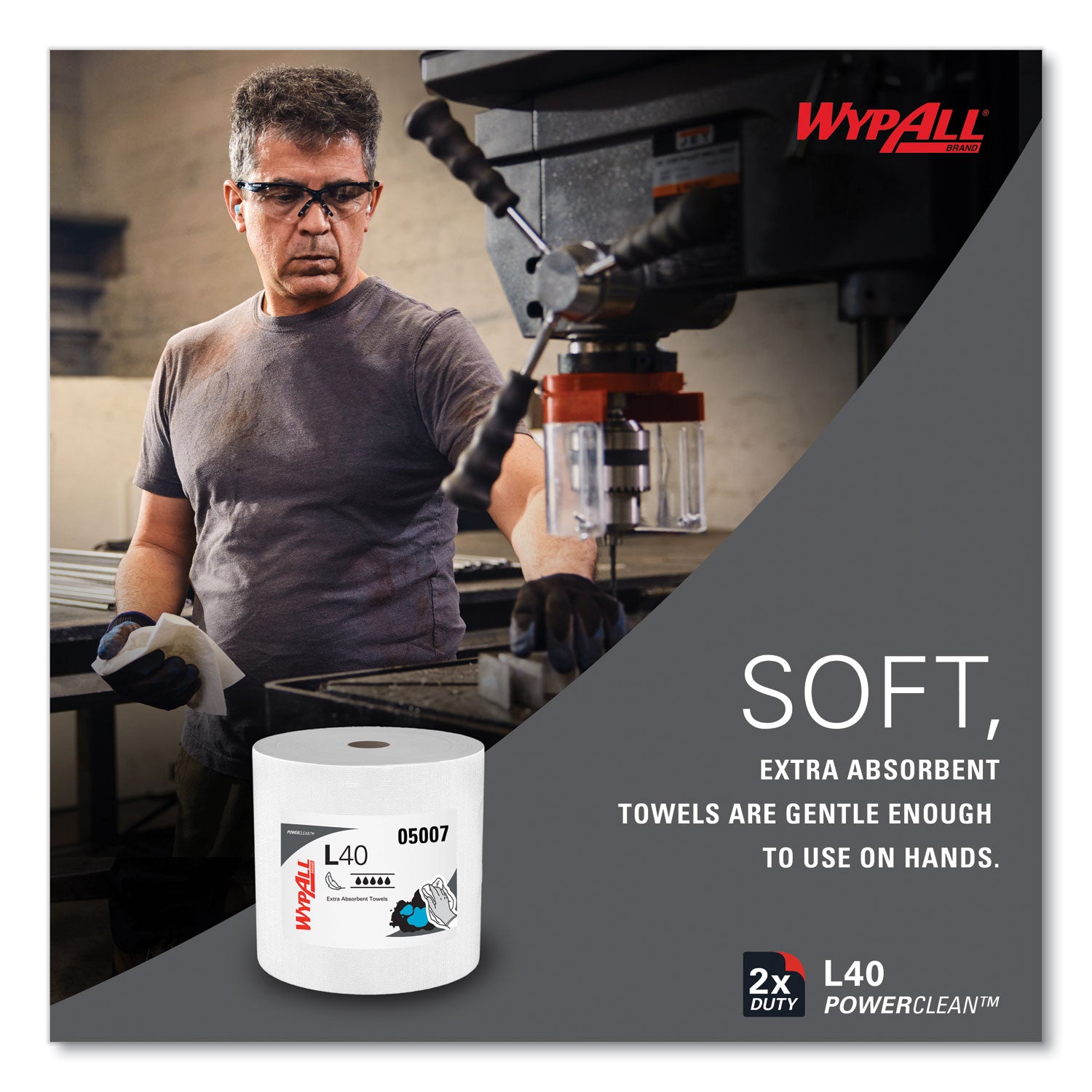 Wypall PowerClean L40 Extra Absorbent Towels - 12.20" Width x 12.40" Length - 750 Sheets/Roll - White, Blue - Cellulose - 1 Roll