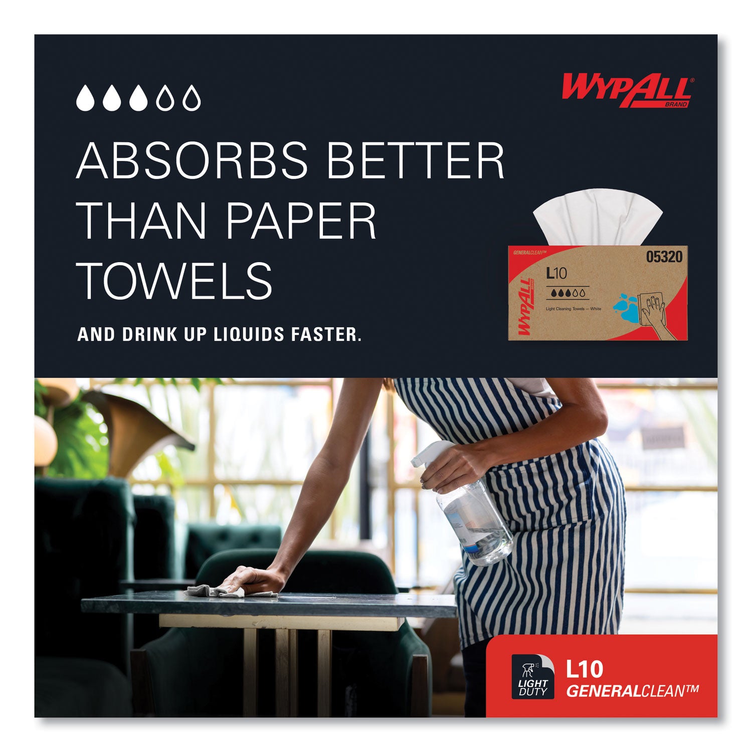 Wypall GeneralClean L10 Light Cleaning Towels - 1 Ply - 9" Width x 10.25" Length - 125/Pack - 1 Carton