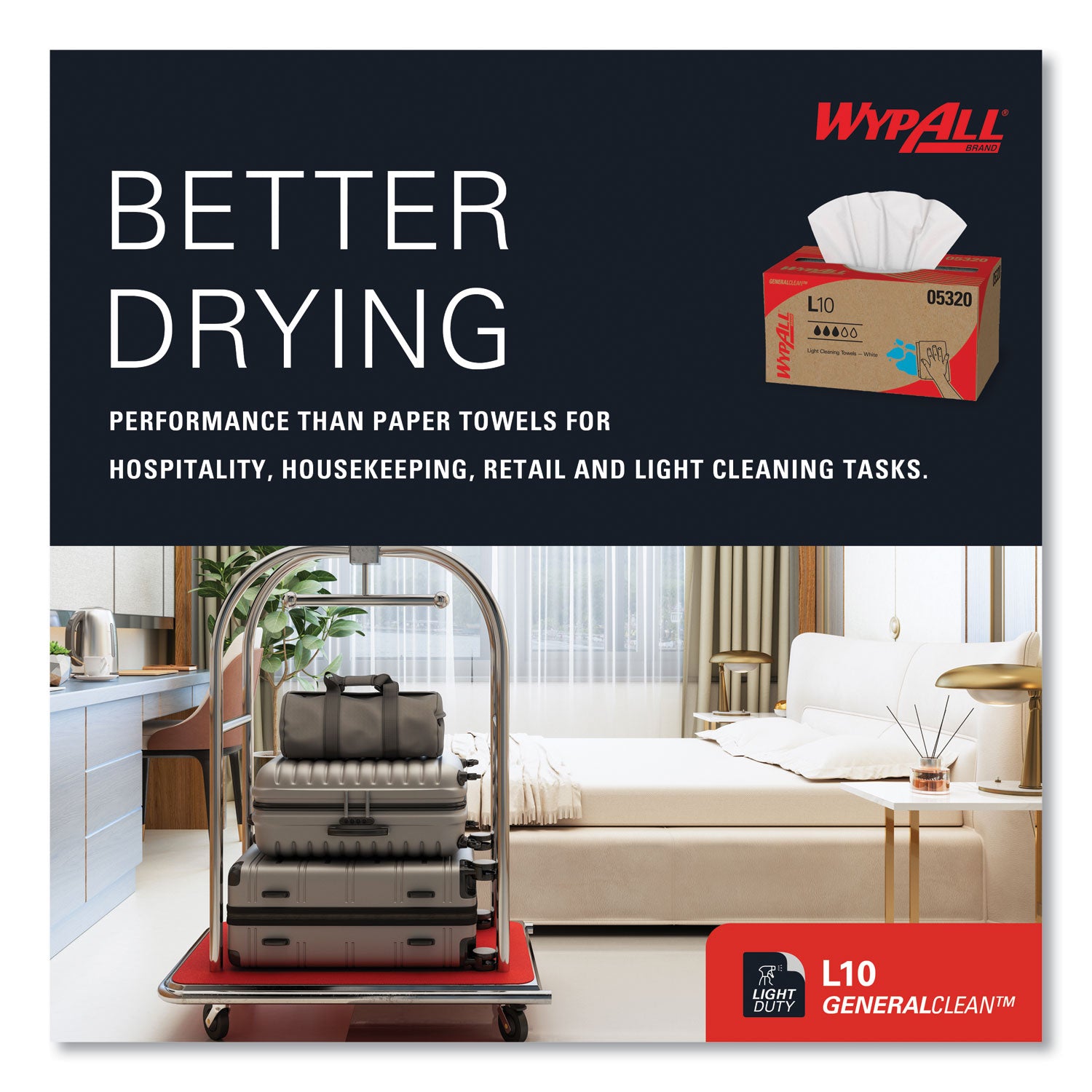 Wypall GeneralClean L10 Light Cleaning Towels - 1 Ply - 9" Width x 10.25" Length - 125/Pack - 1 Carton