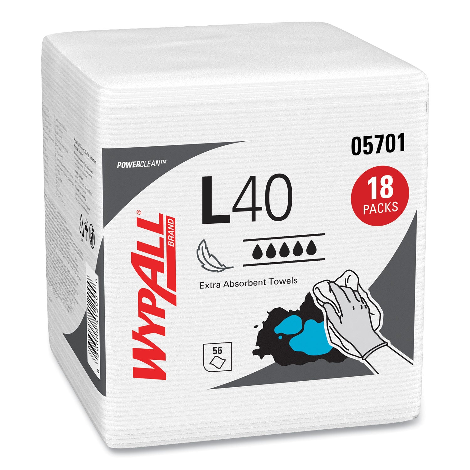 Wypall PowerClean L40 Extra Absorbent Towels - For General Purpose - 12" Length x 12.50" Width - Soft, Absorbent, Absorbent - White - 1 Pack