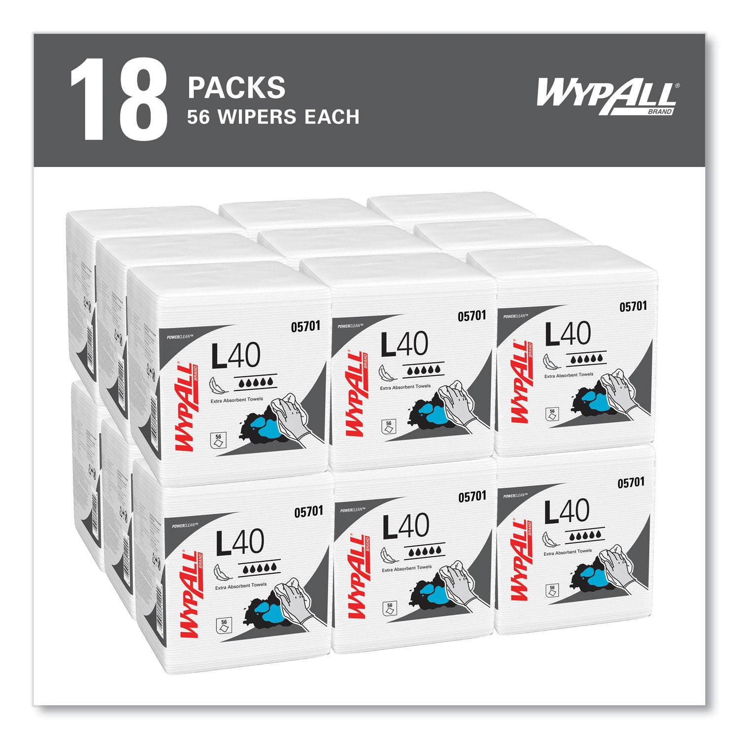Wypall PowerClean L40 Extra Absorbent Towels - For General Purpose - 12" Length x 12.50" Width - Soft, Absorbent, Absorbent - White - 1 Pack