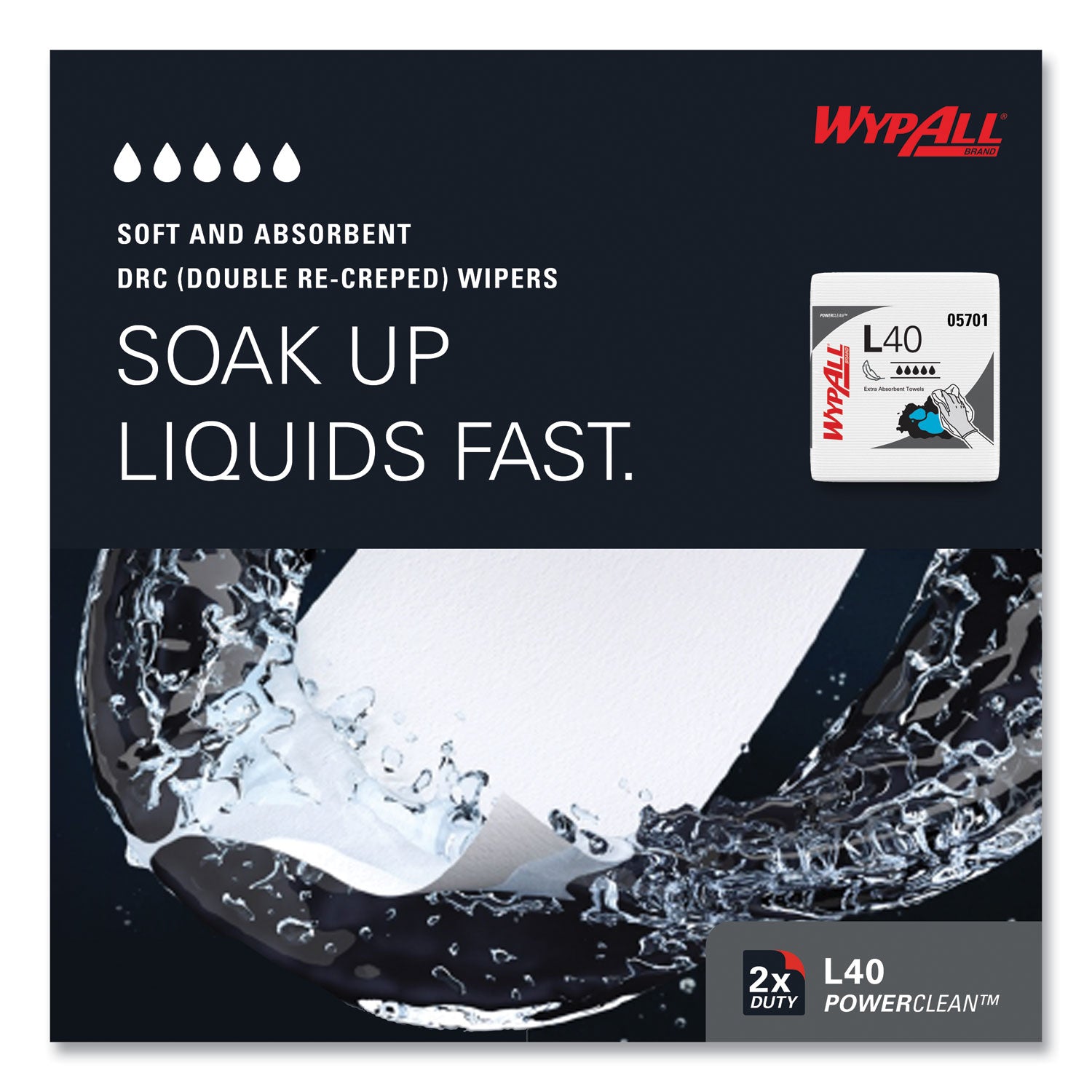 Wypall PowerClean L40 Extra Absorbent Towels - For General Purpose - 12" Length x 12.50" Width - Soft, Absorbent, Absorbent - White - 1 Pack