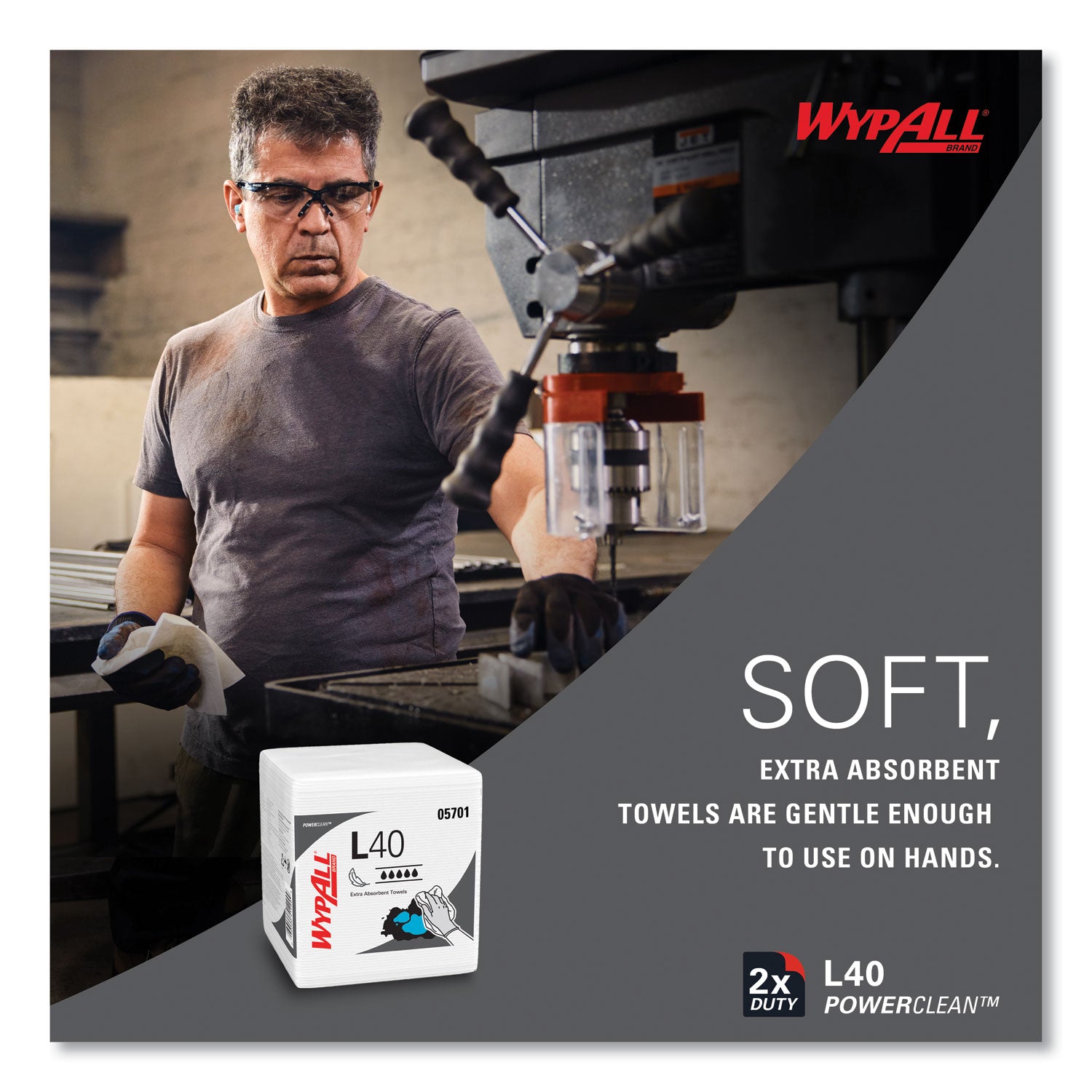 Wypall PowerClean L40 Extra Absorbent Towels - For General Purpose - 12" Length x 12.50" Width - Soft, Absorbent, Absorbent - White - 1 Pack