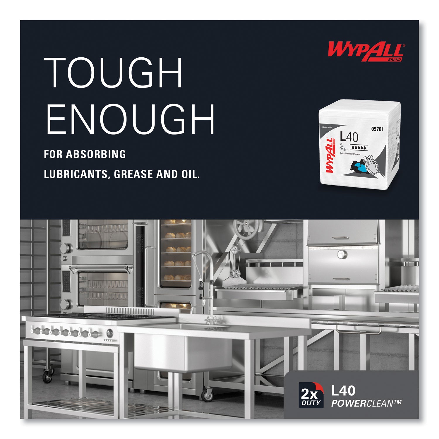 Wypall PowerClean L40 Extra Absorbent Towels - For General Purpose - 12" Length x 12.50" Width - Soft, Absorbent, Absorbent - White - 1 Pack