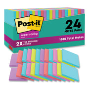 Post-it Super Sticky Notes, Supernova Neons Color Collection, 3" x 3", 70 Sheets per Pad, 24 Pads, Multicolor (Aqua Splash, Tropical Pink, Acid Lime, Guava, Iris Infusion)