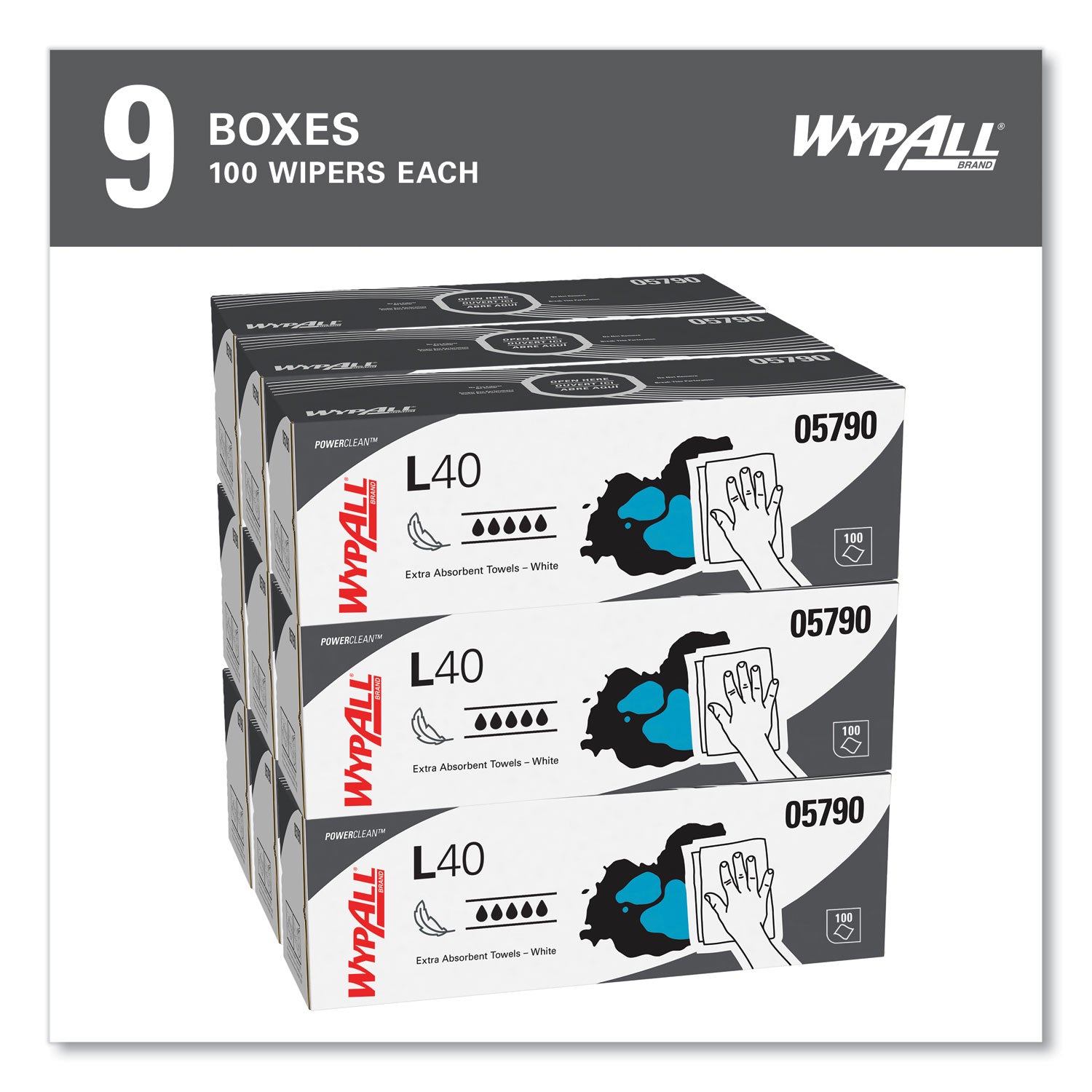 Wypall PowerClean L40 Extra Absorbent Towels - 9.80" Width x 16.40" Length - White - 100/Box - 9 / Carton