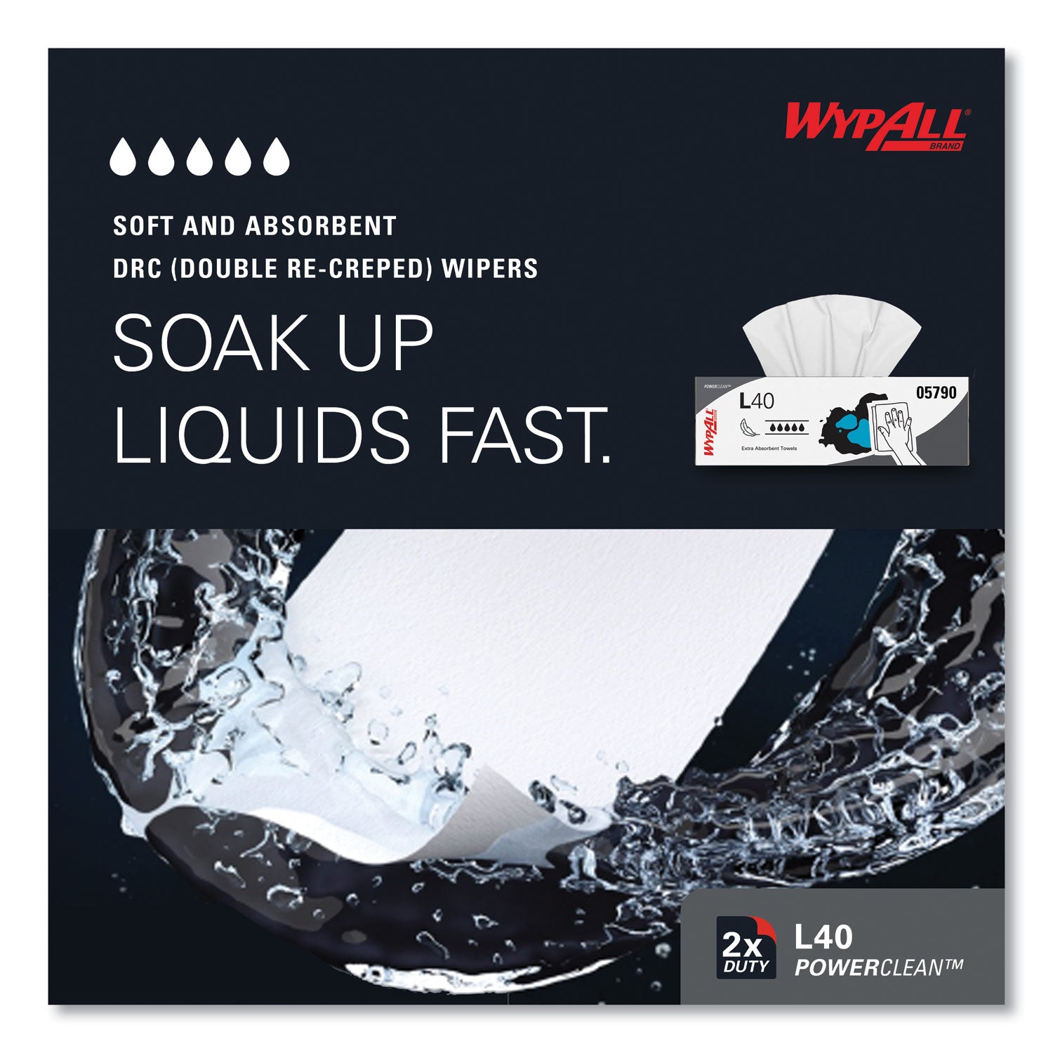 Wypall PowerClean L40 Extra Absorbent Towels - 9.80" Width x 16.40" Length - White - 100/Box - 9 / Carton