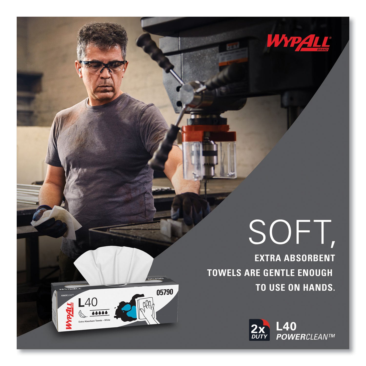 Wypall PowerClean L40 Extra Absorbent Towels - 9.80" Width x 16.40" Length - White - 100/Box - 9 / Carton