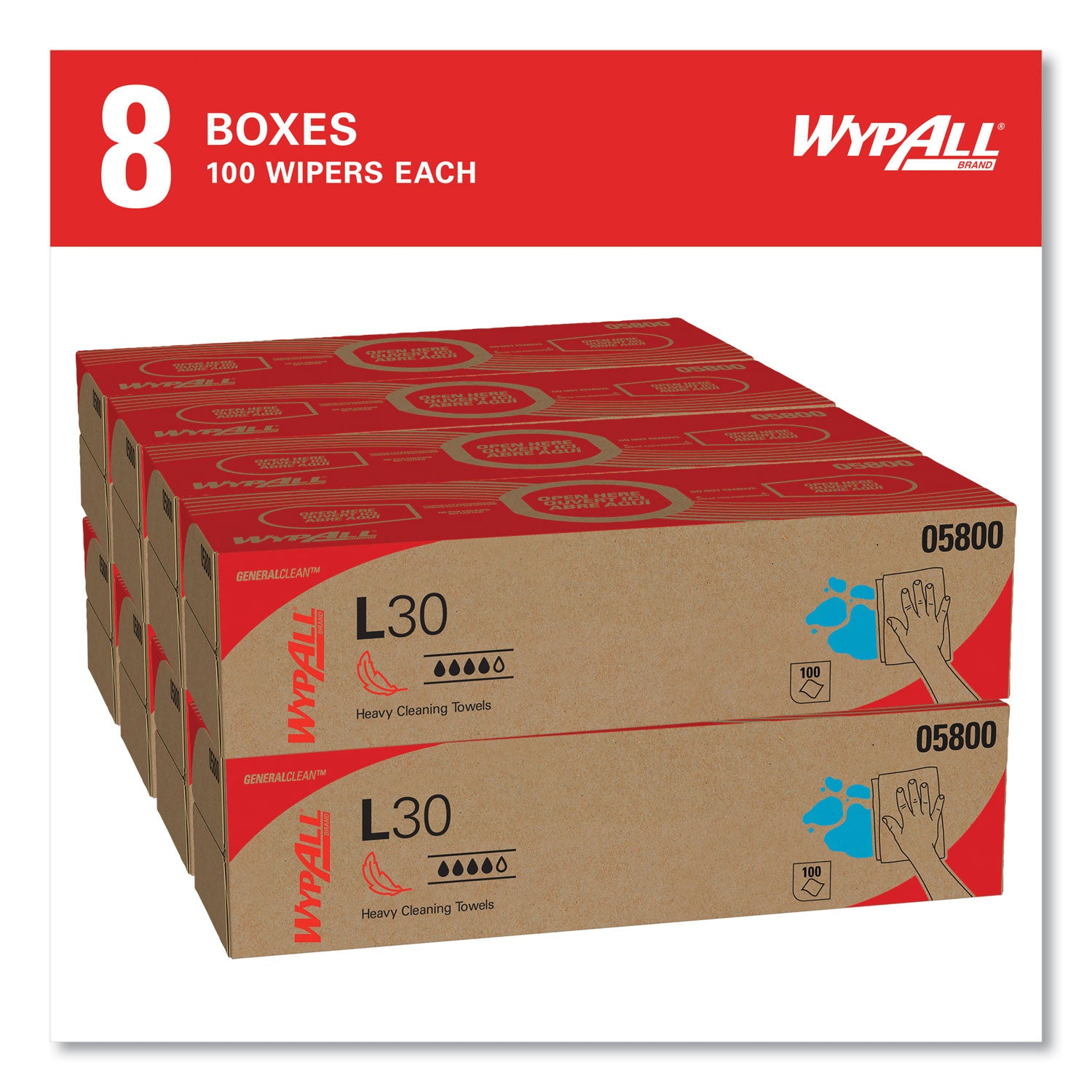 Wypall GeneralClean L30 Heavy Duty Cleaning Towels - 9.80" Width x 16.40" Length - White - 100/Box - 1 Carton