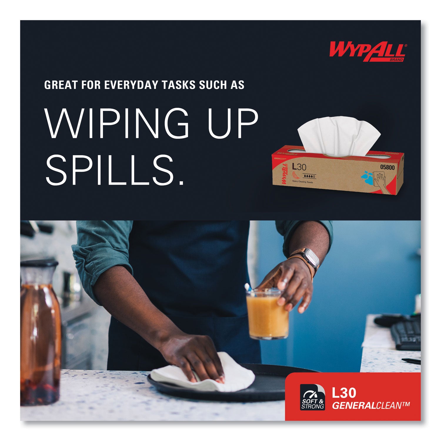 Wypall GeneralClean L30 Heavy Duty Cleaning Towels - 9.80" Width x 16.40" Length - White - 100/Box - 1 Carton